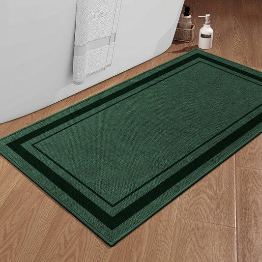 chakme Bathroom Rugs Mat 47x24, Ultra Thin Non Slip Bath Mat Large Quick Dry Absorbent Bath Mat for Bathroom Floor, (Dark Green, 47"x24")