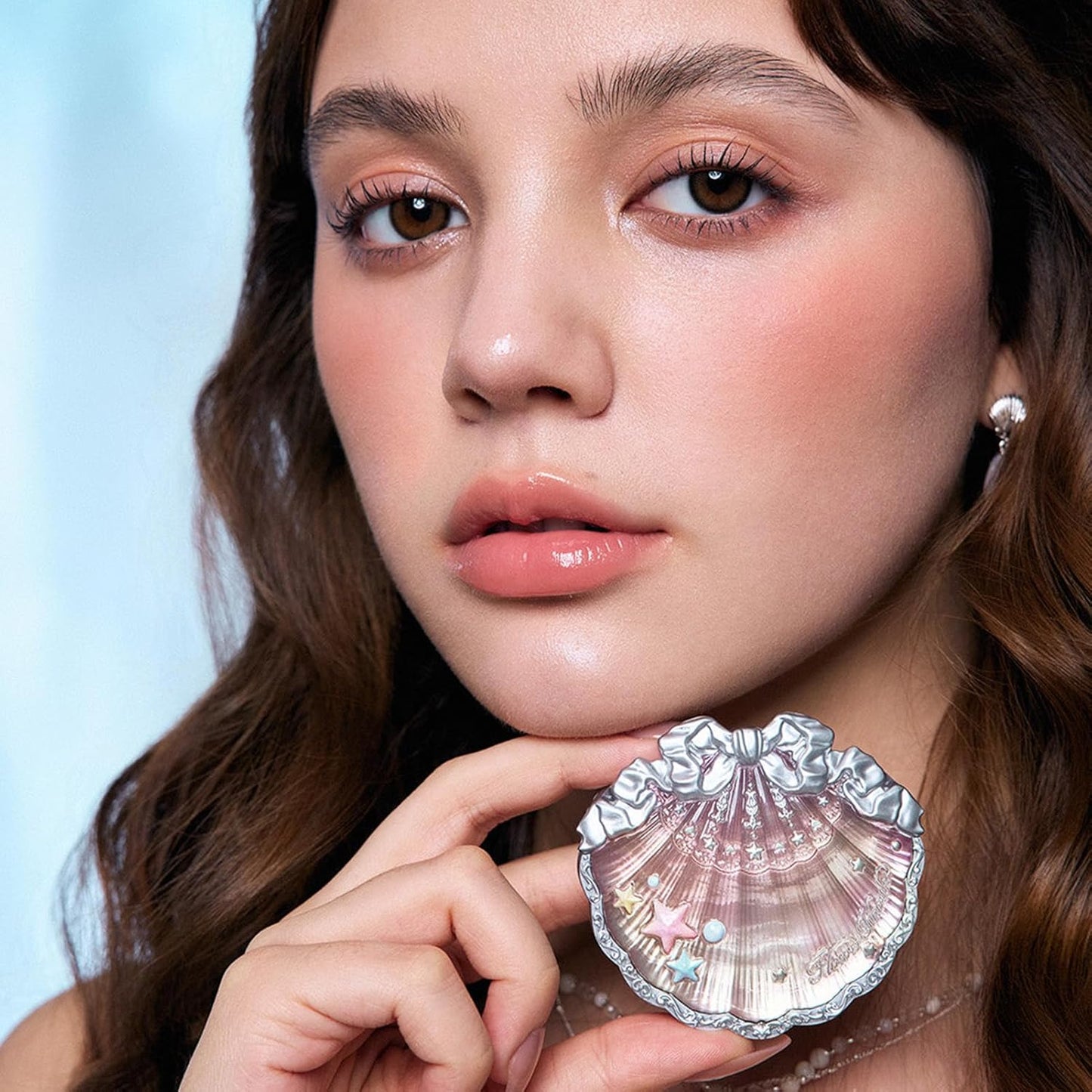 Flower Knows Shell's Jewel Silk Satin Blush,Powder Blush for Cheeks,Smooth Blendable Face makeup,Long-lasting Hydrating Formula,Nude Almond Latte (04 Beach Starfish)