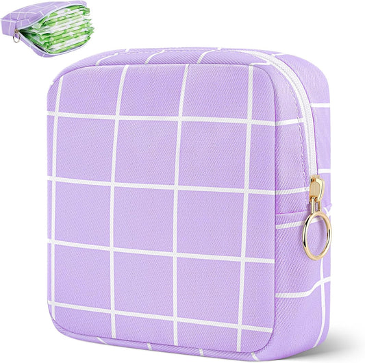 Desing Wish Period Bag Pouch Soft Cloth Sanitary Napkin Storage Bag Portable Menstrual Pad Pouches Tampon Holder for Purse First Period Kit for Girls 9-12 (Purple Plaid)