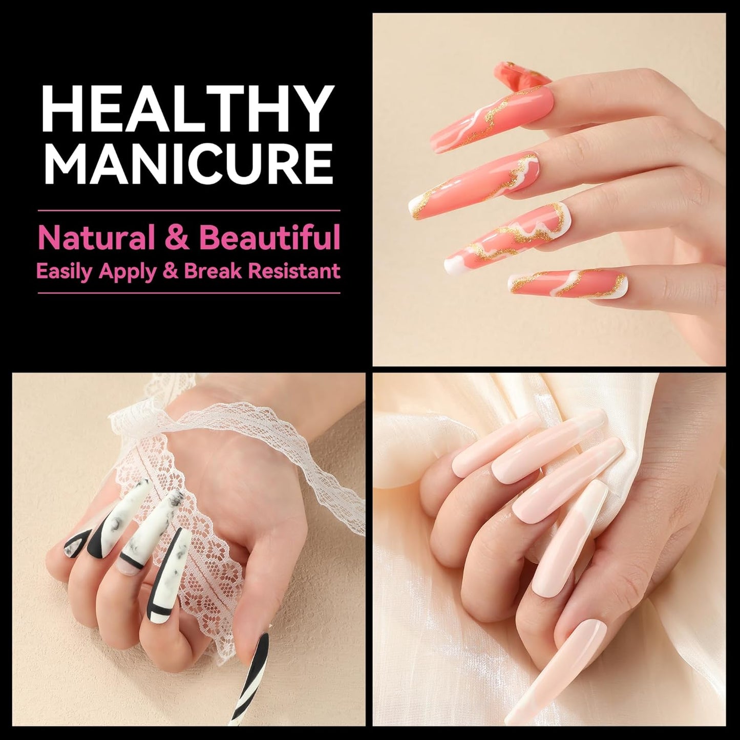 UNA GELLA Extra Long Coffin Nail Tips XXL Soft Gel Nail Tips 216pcs Coffin Pre-shape Press On Nails No C Curve Full Cover Ballerina Nail Tip Clear Fake Nail for Acrylic Nail Soak Off DIY Salon 12Sizes