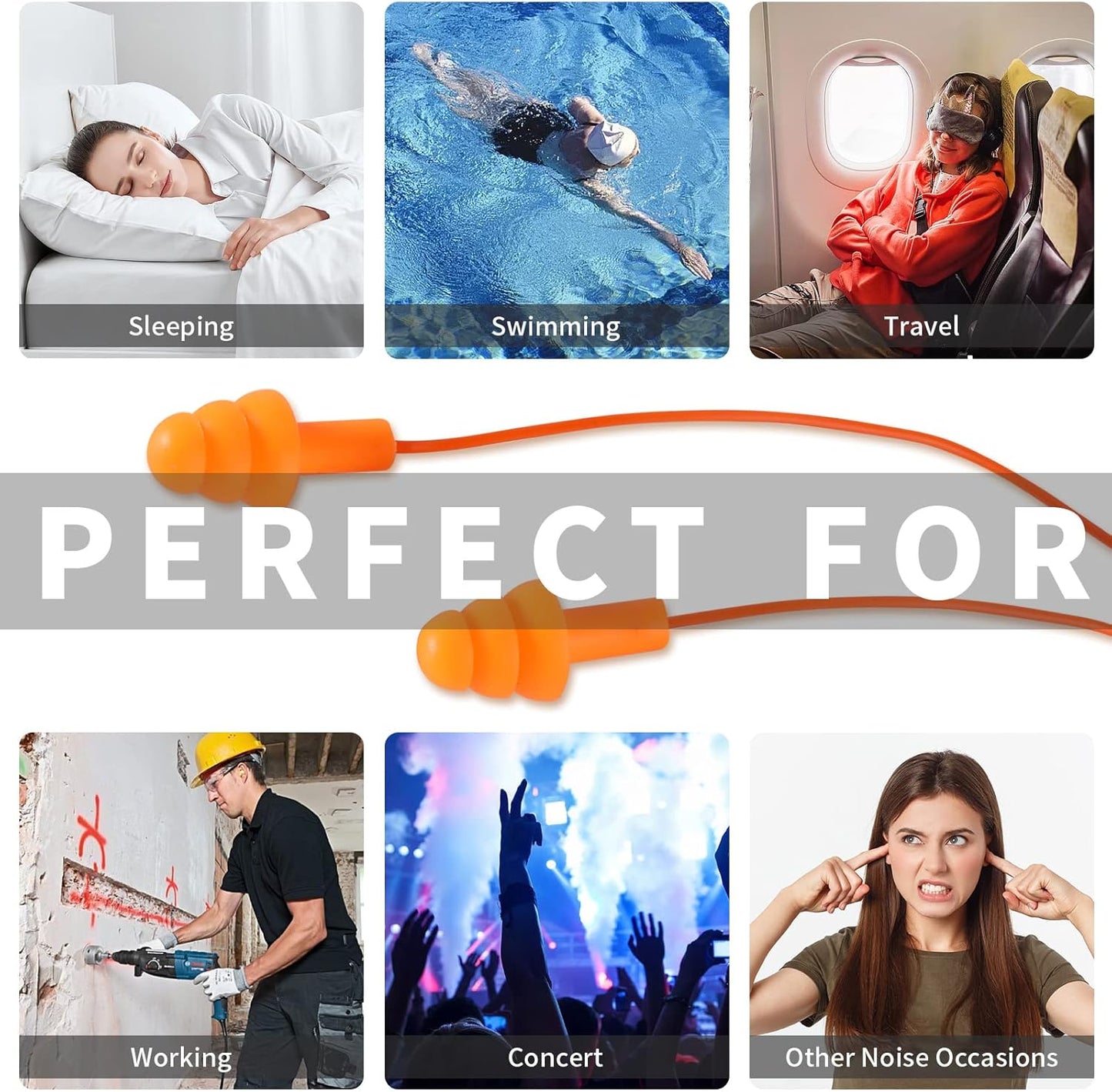 Ear Plugs for Swimming, Soft Ear Plugs for Sleeping Noise Cancelling, Reusable Ear Plug for Noise Reduction, Ear Protection, Silicone Earplugs for Swimming, Sleeping, Snoring, Work, Concerts, 6 Pairs