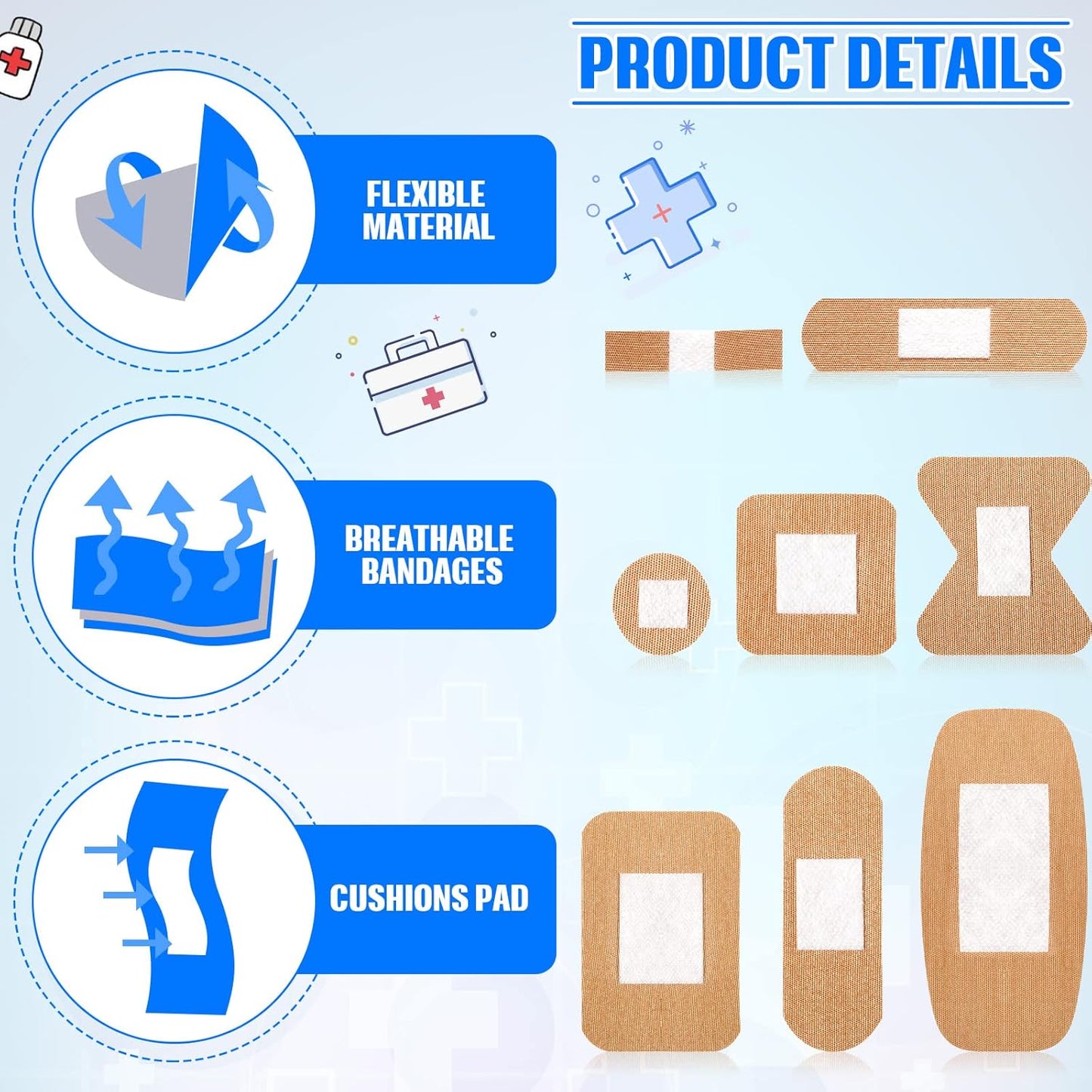 400 Pcs Flexible Fabric Adhesive Bandages Bulk Assorted Breathable Bandages for Finger Wound Family First Aid Skin Wrap(8 Styles)