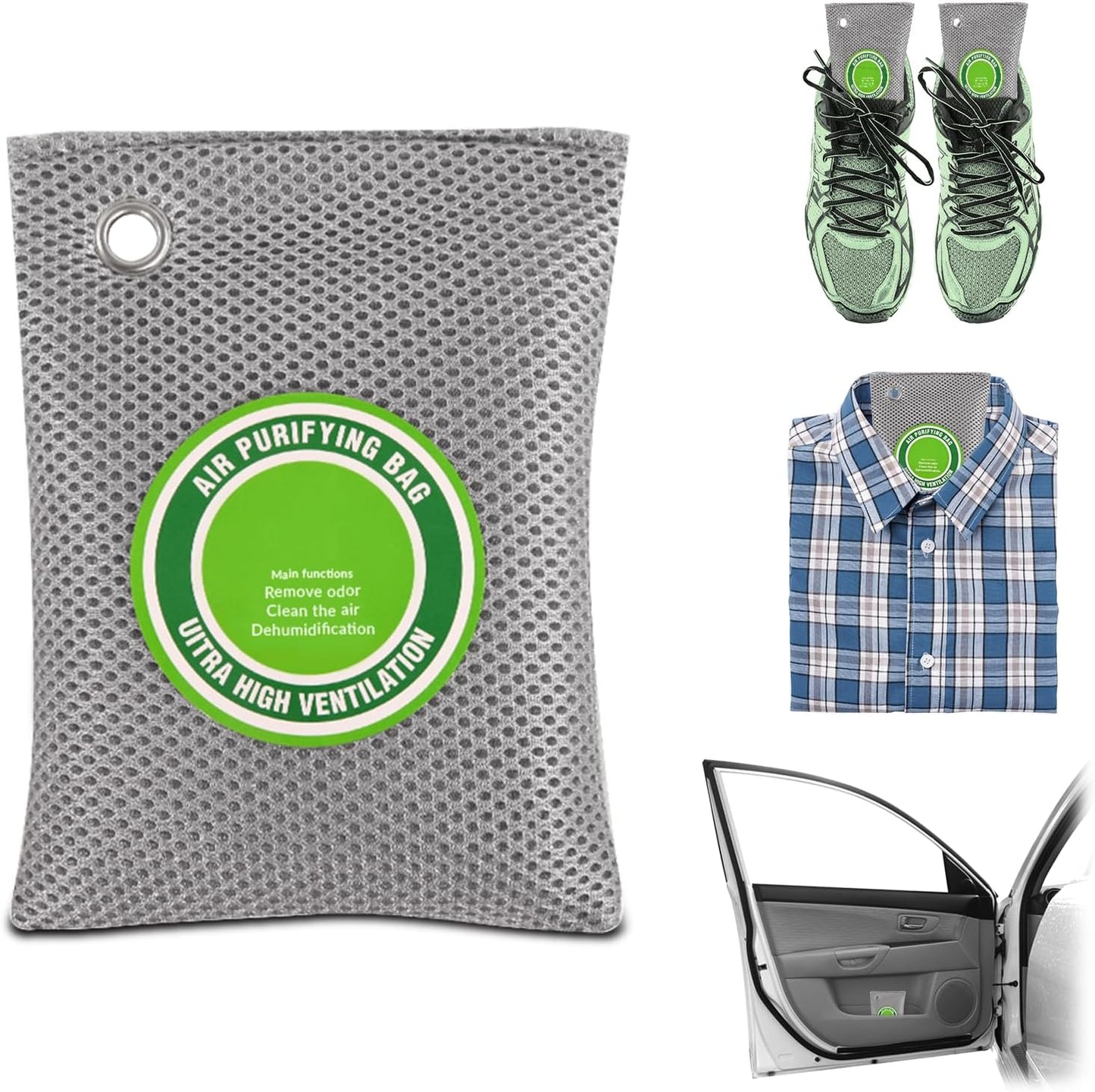 4 Pack charcoal odor absorber,Bamboo Charcoals Air Purifying Bag Charcoals Deodorizer Eliminator for Strong Odors in Car, Closet, Shoe, Basement (200G*4 Pack Gray, Unscented)