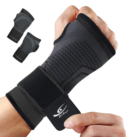 HiRui 2-Pack Wrist Brace Wrist Wraps, Hand Compression Sleeves with Wrist Straps Support for Fitness Weightlifting MTB Tendonitis Carpal Tunnel Arthritis Pain Relief (Black, Small)