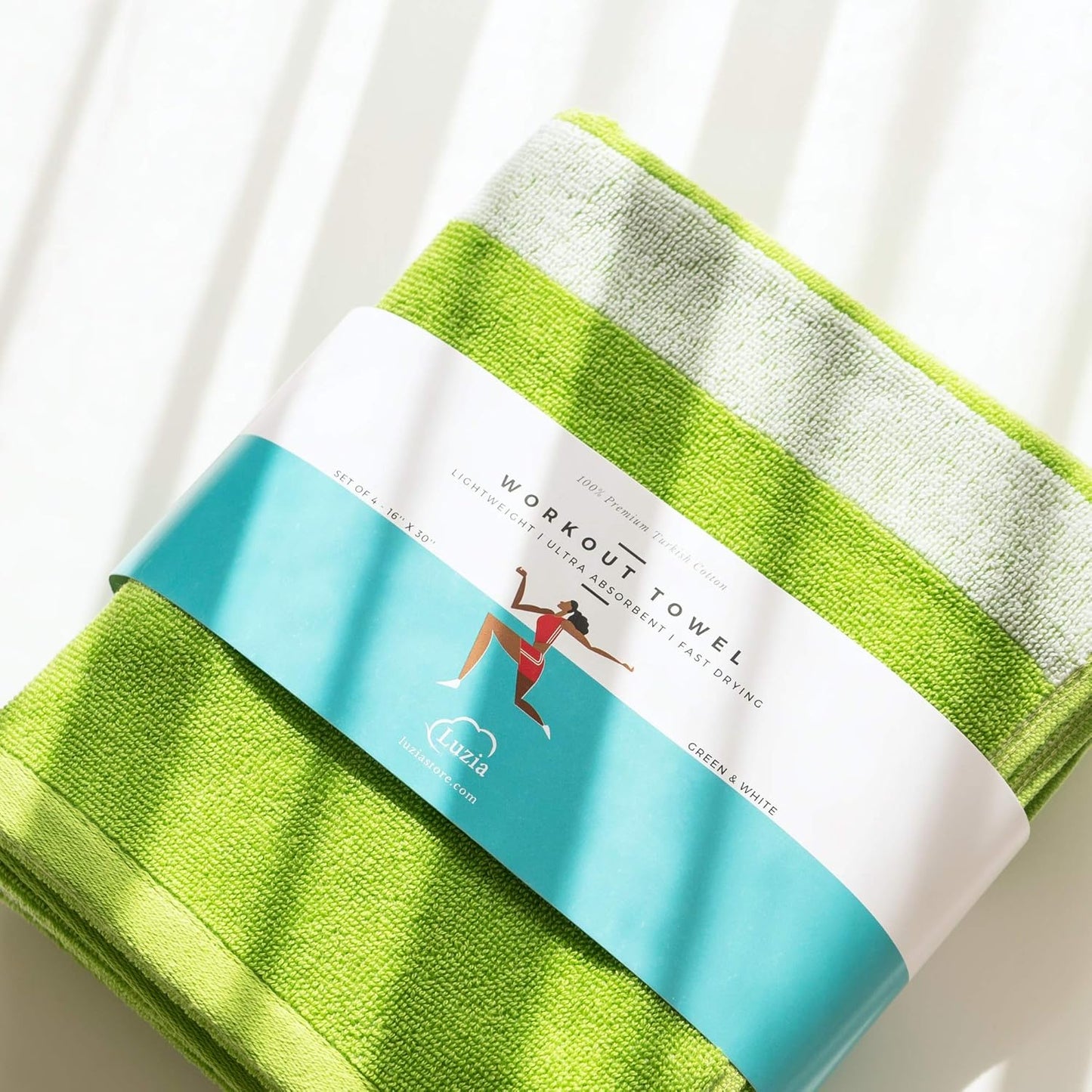 Luzia Striped Workout Towel for Sweat (Pack of 2) - Premium Quality 100% Turkish Cotton - Lightweight and Super Absorbent for Exercise, Sports, Workout, Fitness, Gym, Yoga, Running (Green)