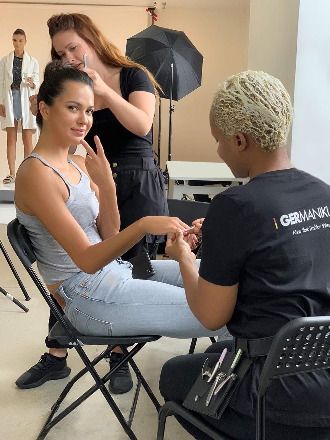 GERMANIKURE Gray Crystal Glass Nail File Set in Eggplant Purple Leather Case – Handmade in Czech Republic – Professional Manicure & Pedicure Supplies – Glass Cuticle Stick, Pusher, Moon File