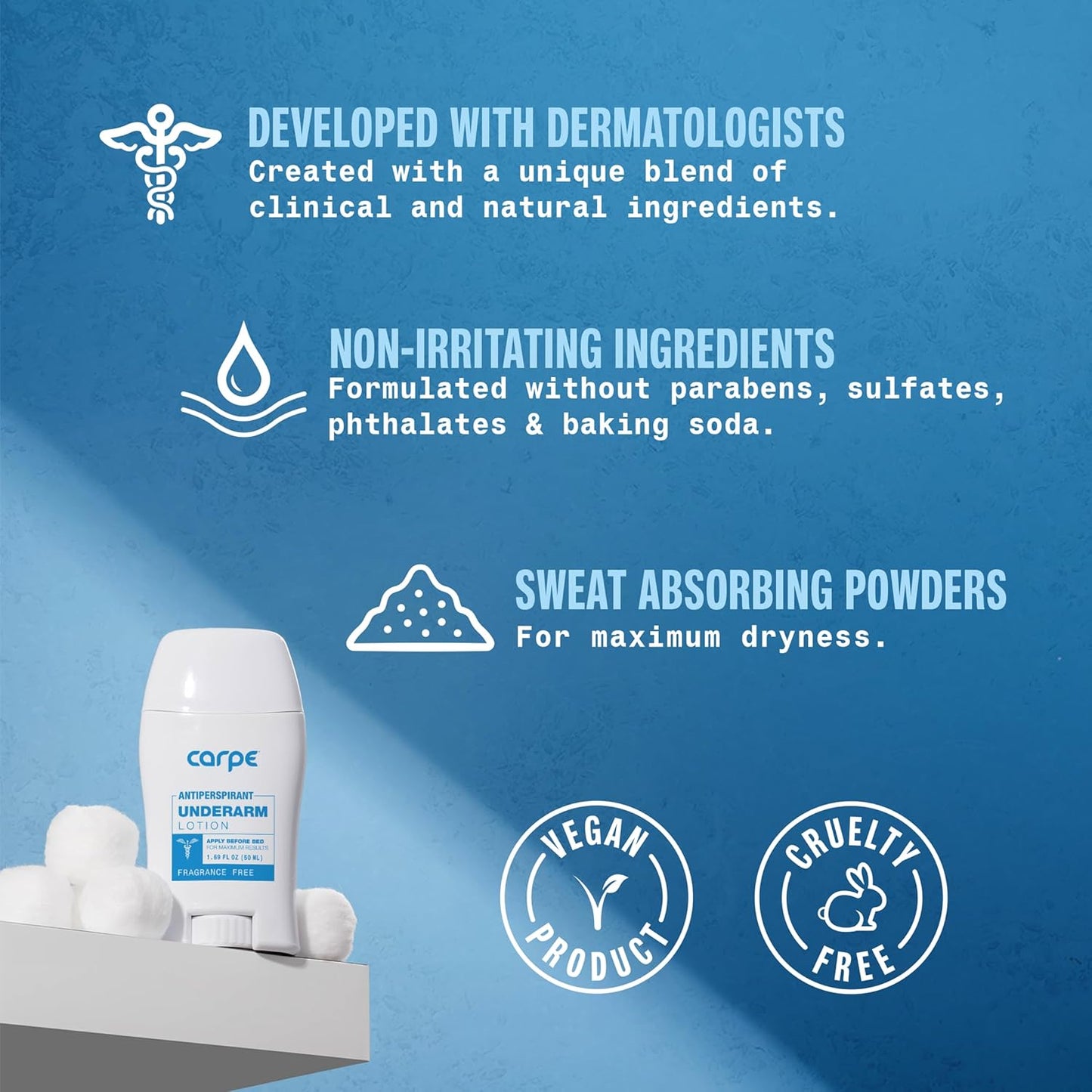 Carpe Underarm Antiperspirant Deodorant Advanced Sweat & Odor Protection Formula - Deodorant for Men & Women Helps Combat Excessive Sweating with Odor Control - Fragrance Free Deodorant (Pack of 3)