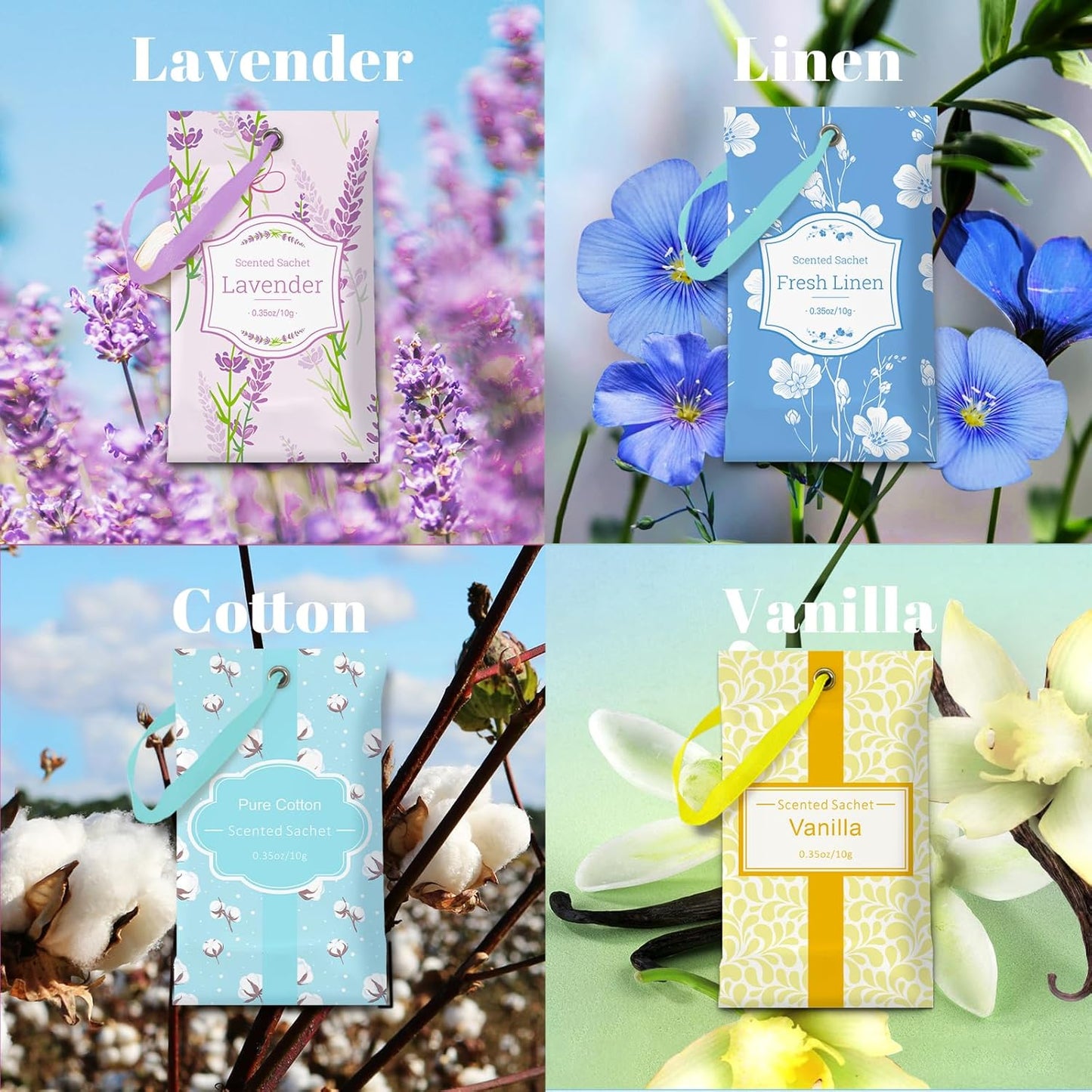 SCENTORINI Sachets for Drawers and Closets, Sachets Bags Long-Lasting, 16 Pack,Wardrobes, Lavender Linen Vanilla Cotton, Home Fragrance Sachet for Closet, Drawer, Wardrobe