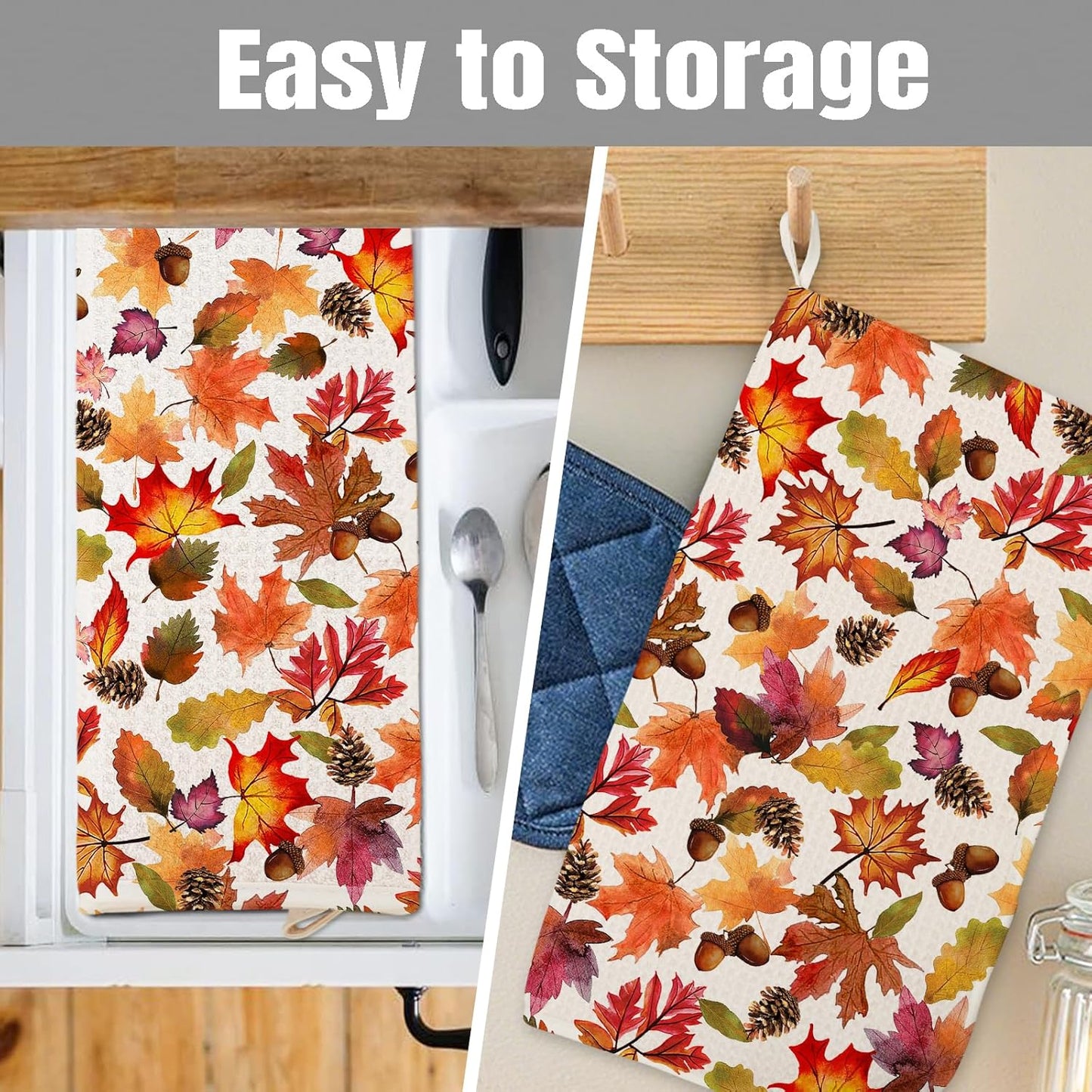 Dish Drying Mat for Kitchen Counter Large 16" x 18" Fall Leaves Absorbent Microfiber Dishes Drainer Rack Mats Pad Reusable Washable