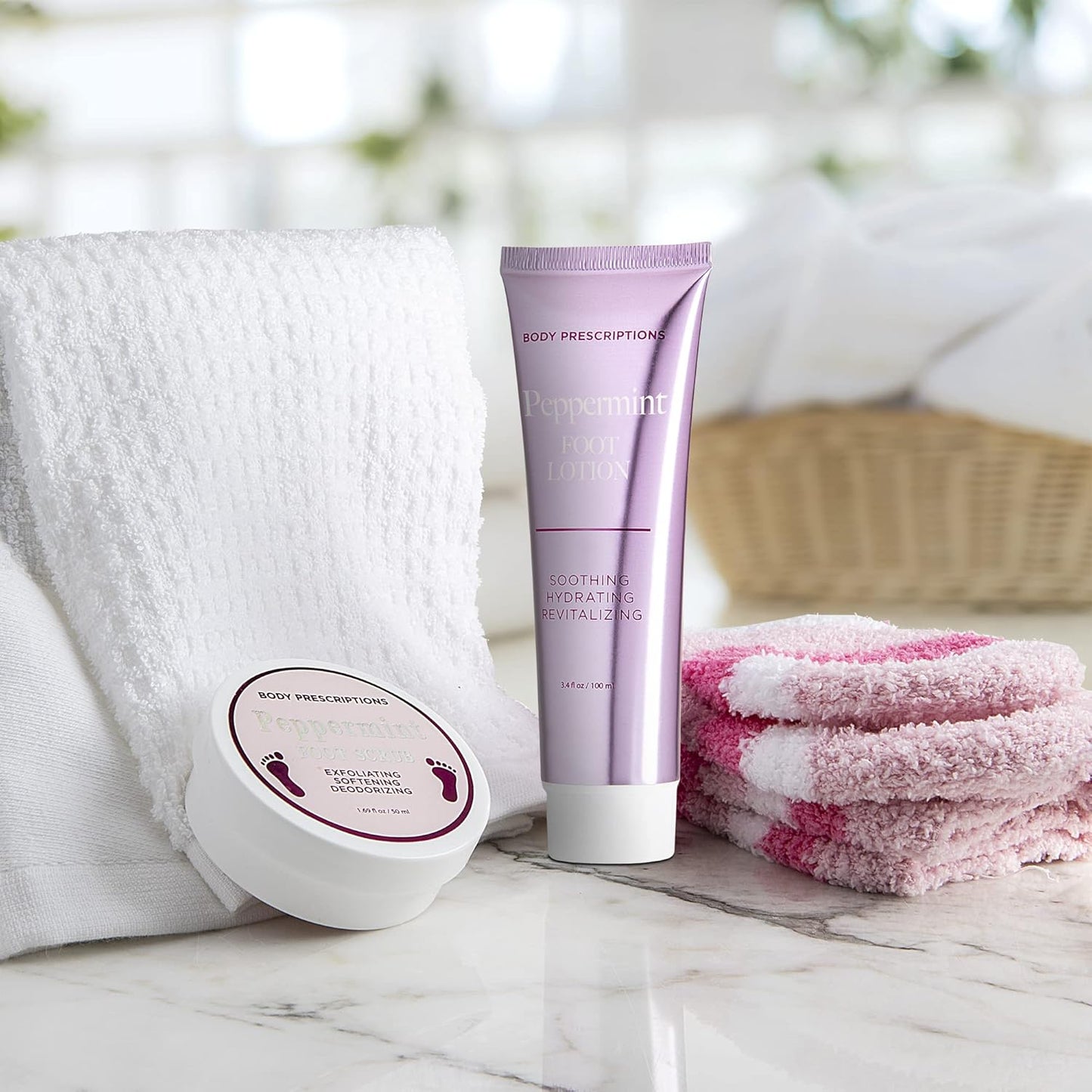 Live Green Bath and Body Pedicure Set- Relaxing Foot Care Set with Pink Fuzzy Socks, Peppermint Foot Lotion, and Foot Scrub, Holiday Present for Women