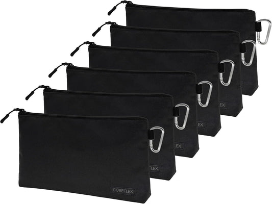 COREFLEX Premium Tool Pouch Zipper Bag, Small Tool Bag, Multipurpose Storage pouch, Heavy duty Flat Bottom Tool bag with YKK Zipper (6 pack Large 12inch Black)