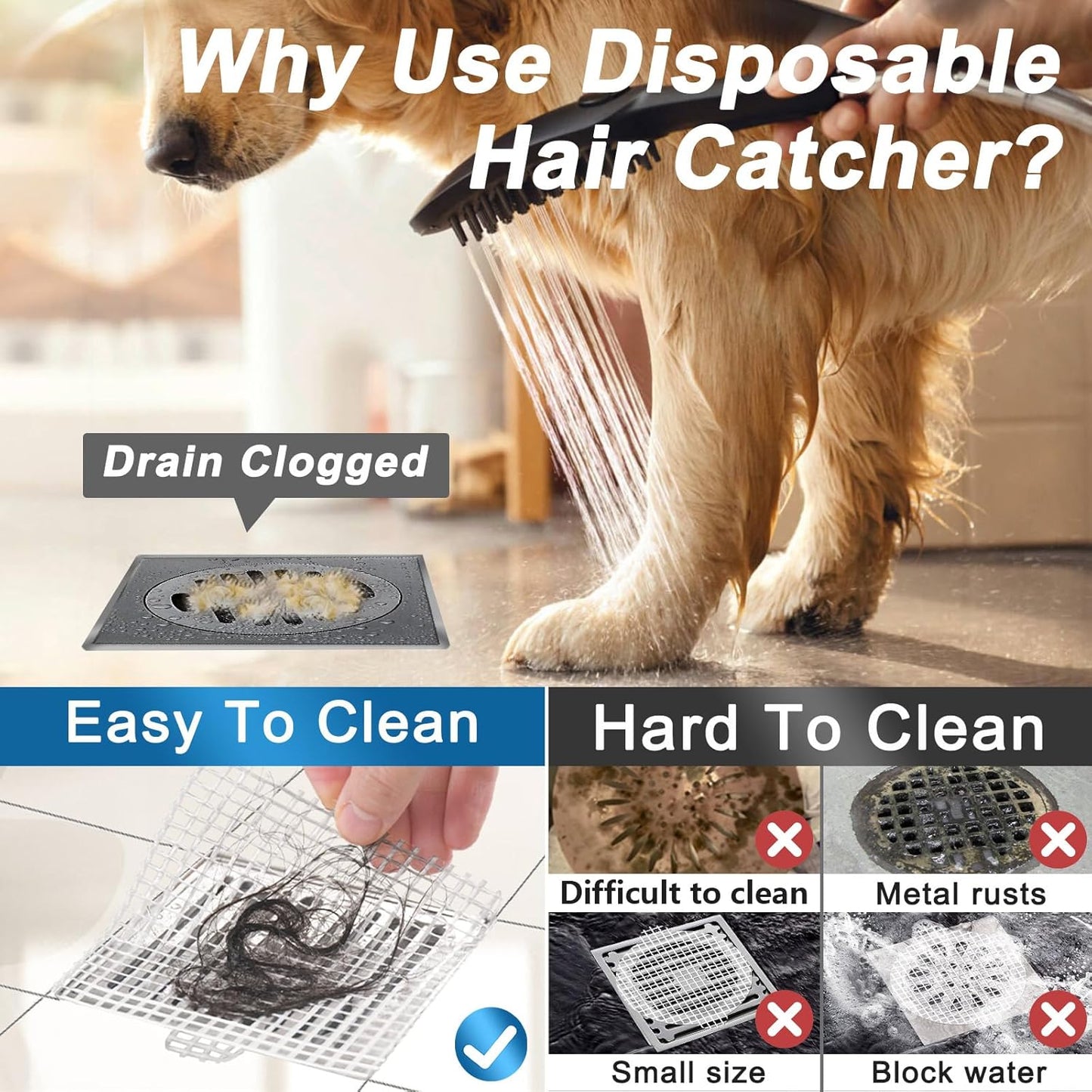Disposable Shower Drain Hair Catcher, Shower Drain Cover Mesh Stickers, 25 Pack (5.9 Inch)