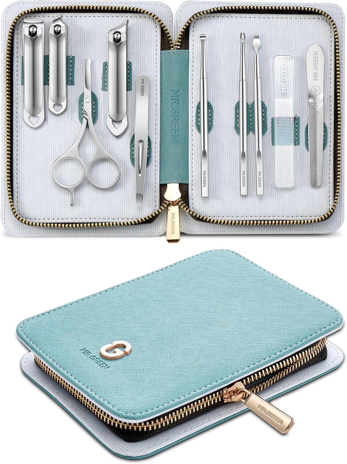 MR.GREEN Manicure Kit 10 in 1, German Stainless Nail Clippers Set, Professional Personal Nail Care Kit Manicure Pedicure Set, Portable Travel Nail Kit with Exquisite Leather Case for Men & Women