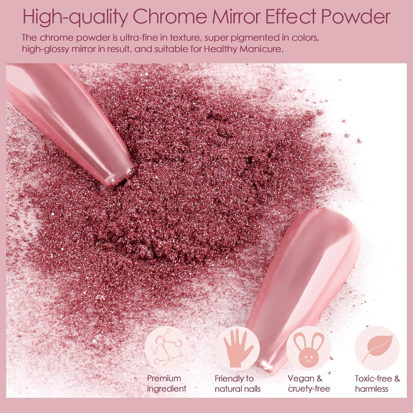 Allstarry Gold and Silver Chrome Nail Powder, 4 Colors Metallic Effect Mirror Chrome Powder Pigment Holographic Manicure Pigment Gold Siver Pink Chrome Nail Glitter