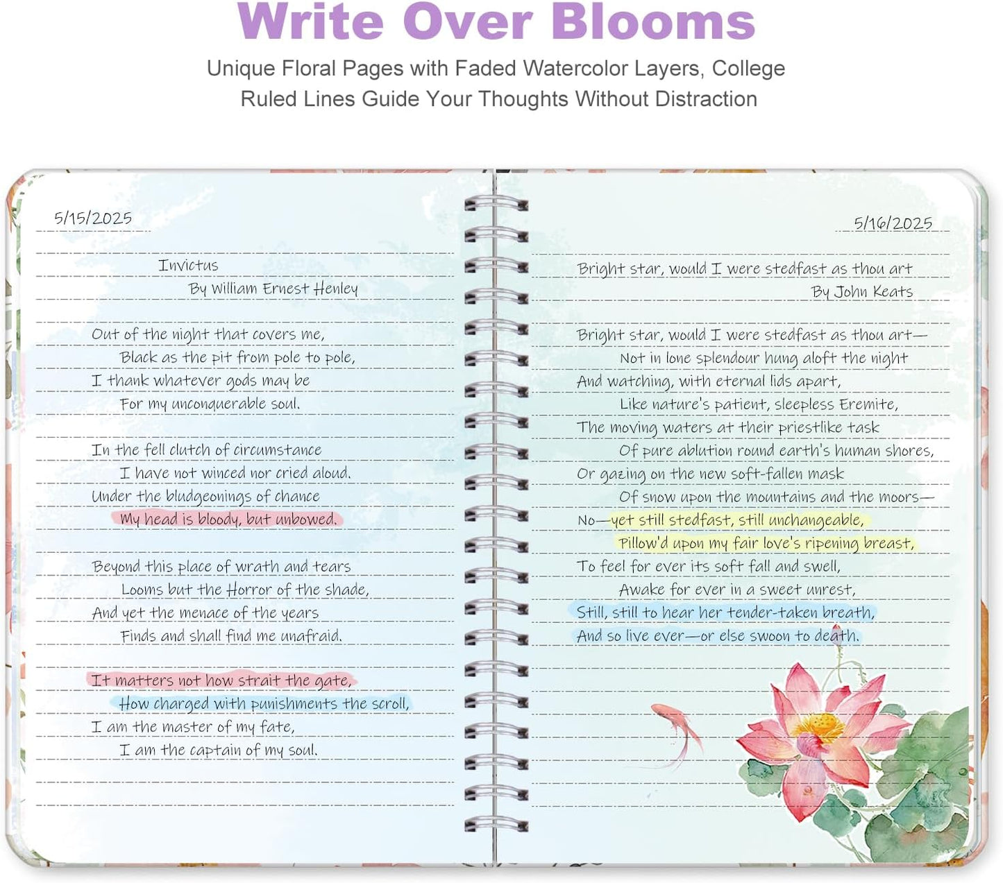 SIIXU Colorful Spiral Notebook - 160 A5 Hard Cover Pages, Floral Design with College Ruled Lines for Creative Journaling, Poetry Writing & Bullet Journaling