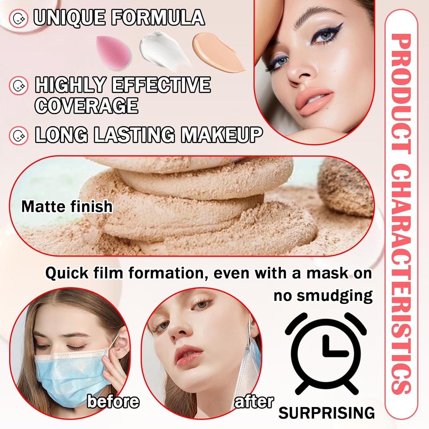 Color Changing Liquid Foundation & Full Coverage Concealer Foundation Face Primer Base Makeup Set,Moisturizing BB Cream & Loose Setting Face Powder with Makeup Sponge