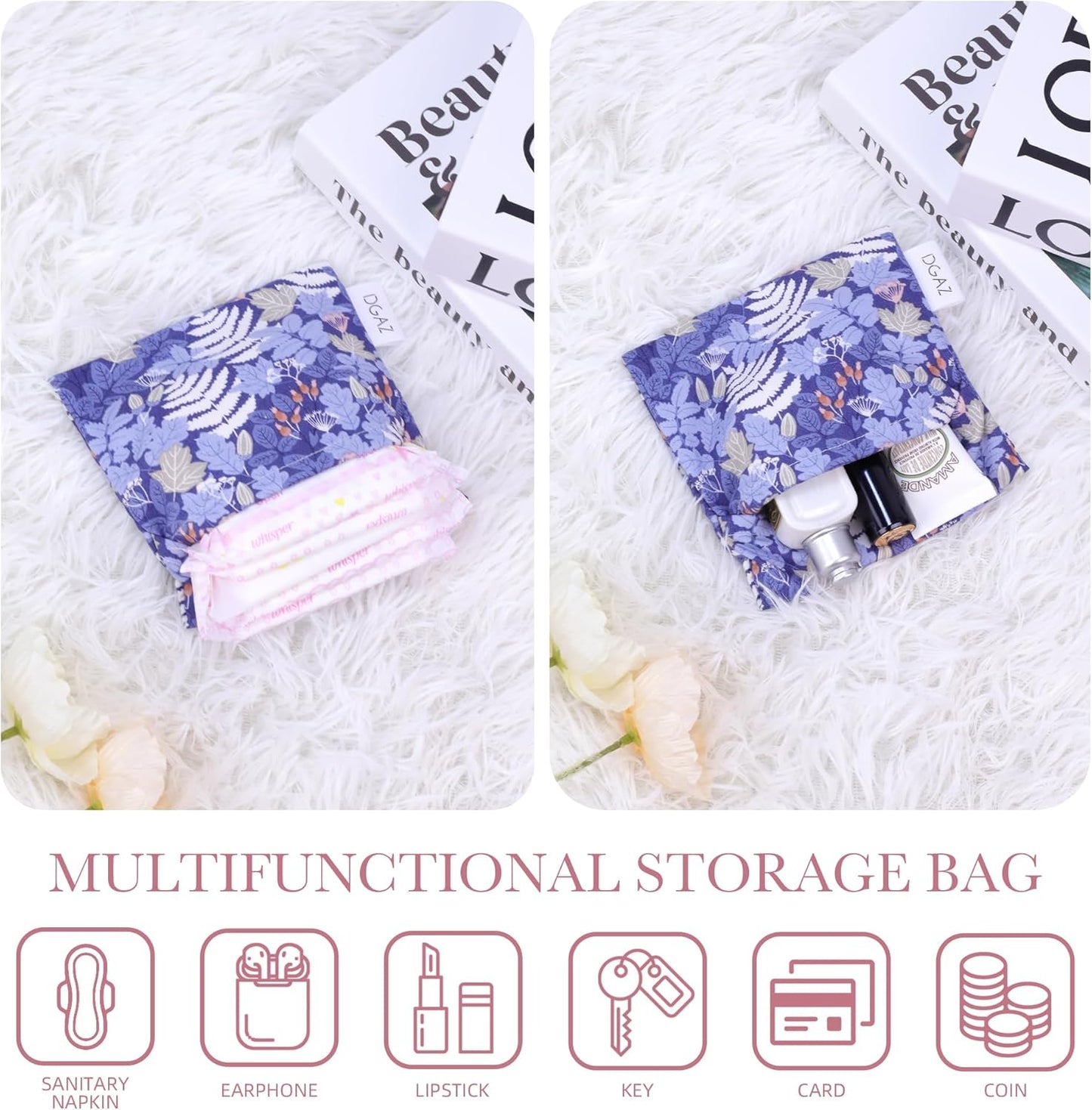DGAZ Sanitary Napkin Storage Bag, Period Bag for Teen Aged Girls, Portable Period Bag for Panty Liners/Menstrual Cup/Small Tampons，Mini Makeup Bag for Purse(Austere Blue)