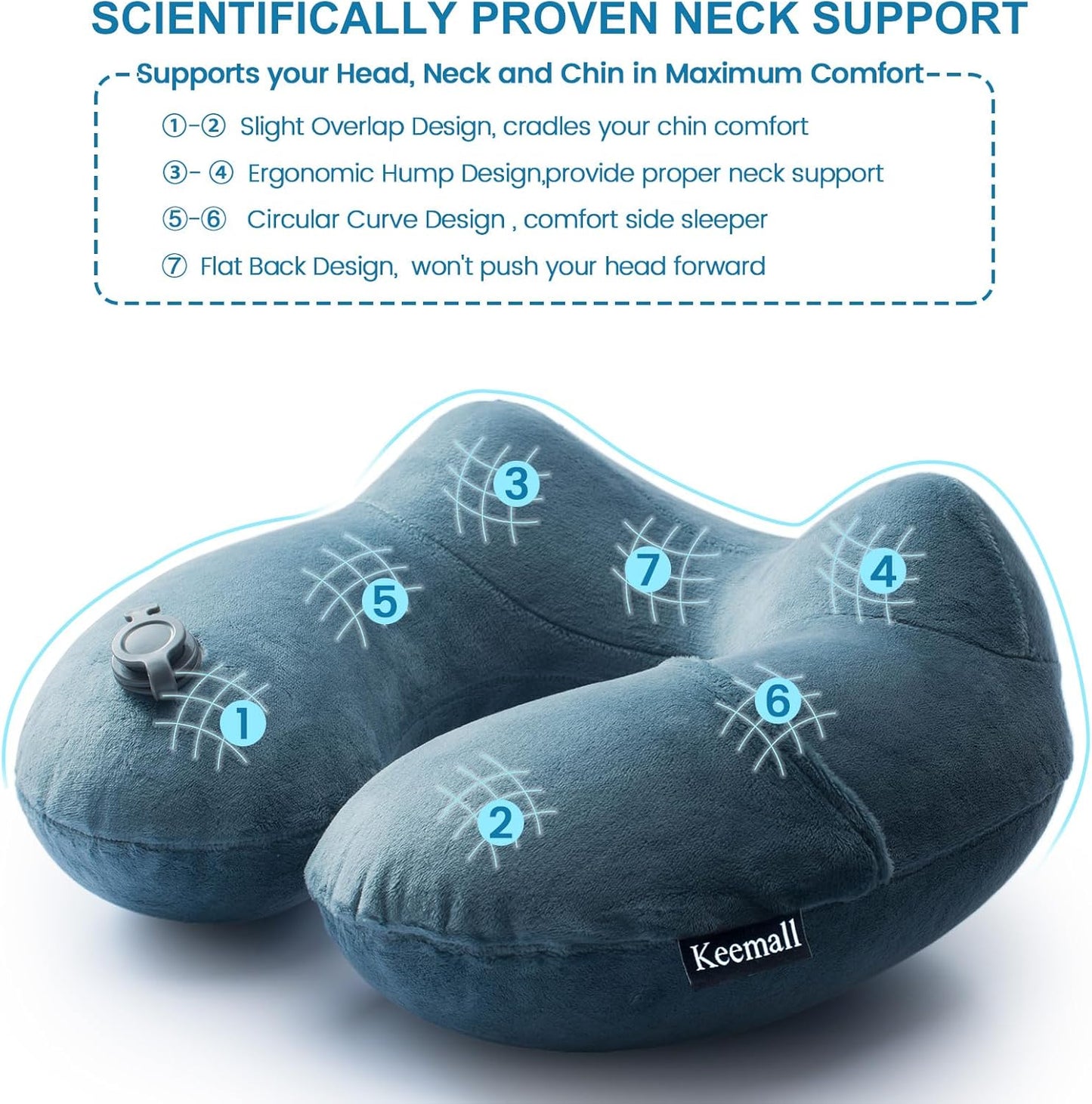 Inflatable Travel Neck Pillow for Airplane Sleeping Blow Up Neck Support Air Pillow Traveling on Plane Long Flights Washable