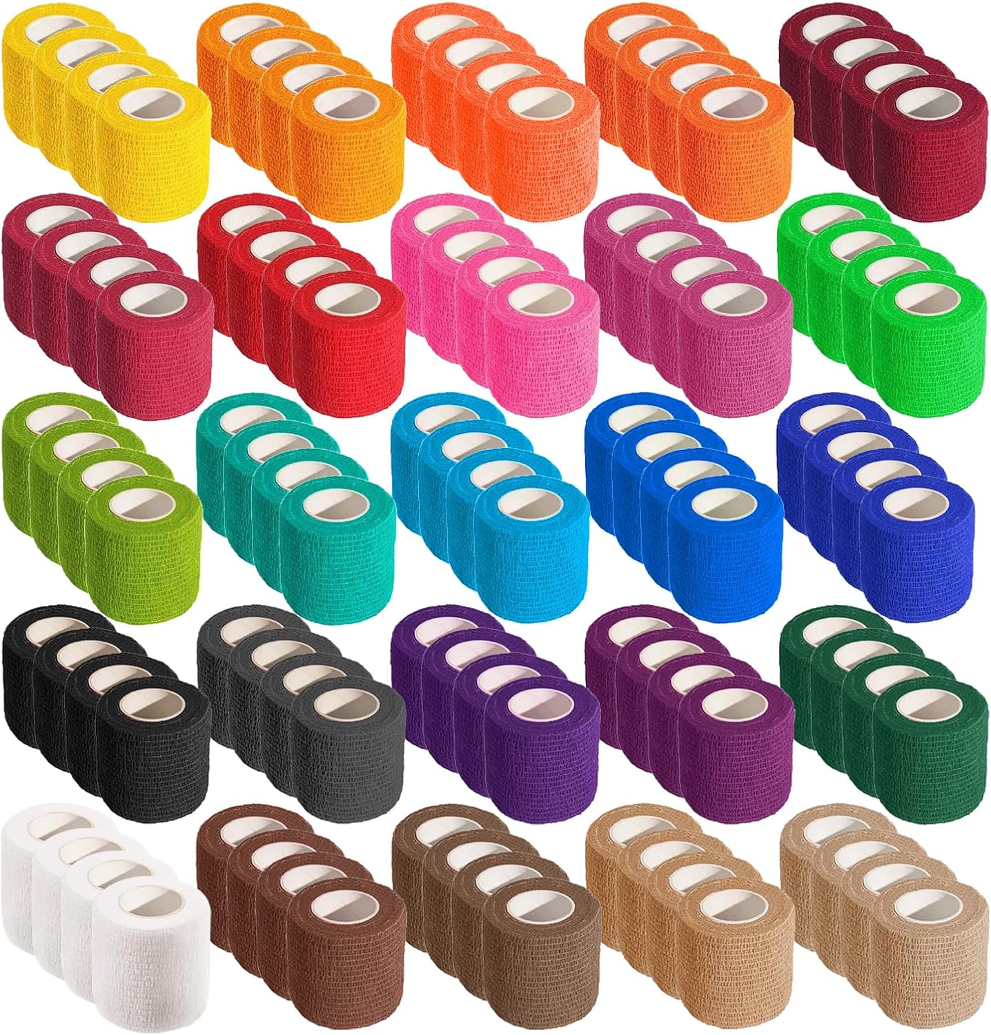 100 Rolls Self Adhesive Bandage Wrap 2 inch Cohesive Bandage Wrap Stretch Bandages Wraps Tape Color Elastic Self-Adherent Tape for Wrist Ankle Sports Swelling Sprains（Rich Color）