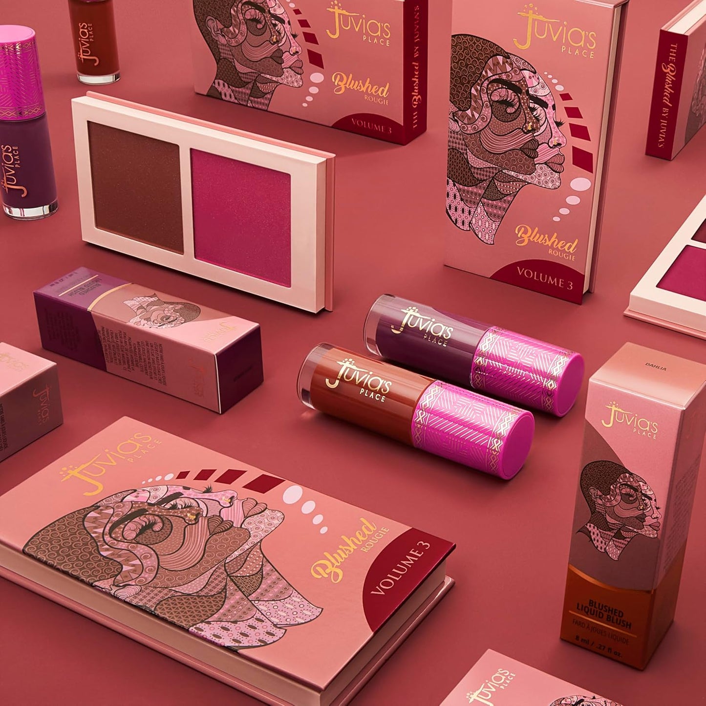 Juvia's Place Blushed Duo Blush Volume3 - Two Tone Pigmented Buildable Pressed Mineral Powder - Rosy Natural Cheeks Matte Fresh Finish for All Skin Color