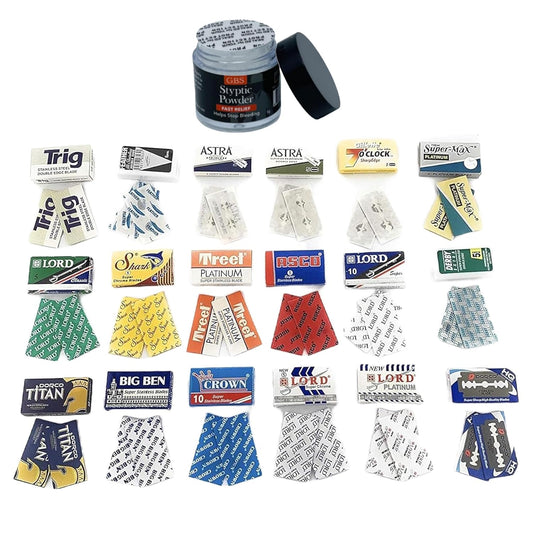 G.B.S Sharp Blades and Styptic Powder Jar, Stops Bleeding from Shaving Nicks and Cuts Soothes Skin and Pore After Shave, Pack of 36