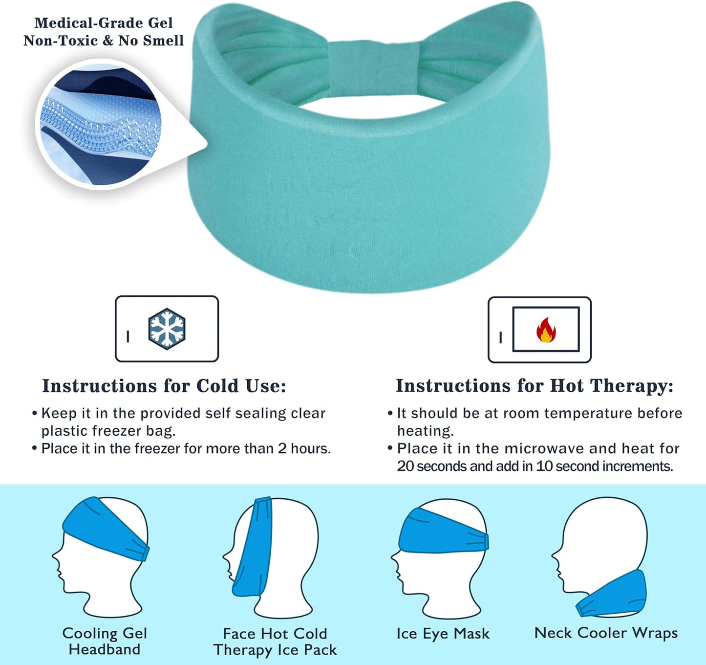 Crimmy Migraine Headache Relief Cap, Cooling Gel Headband Neck Wrap Hat Mask, Soothing Ice Pack Head Face Cold Compress for Tension Stress & Hangover