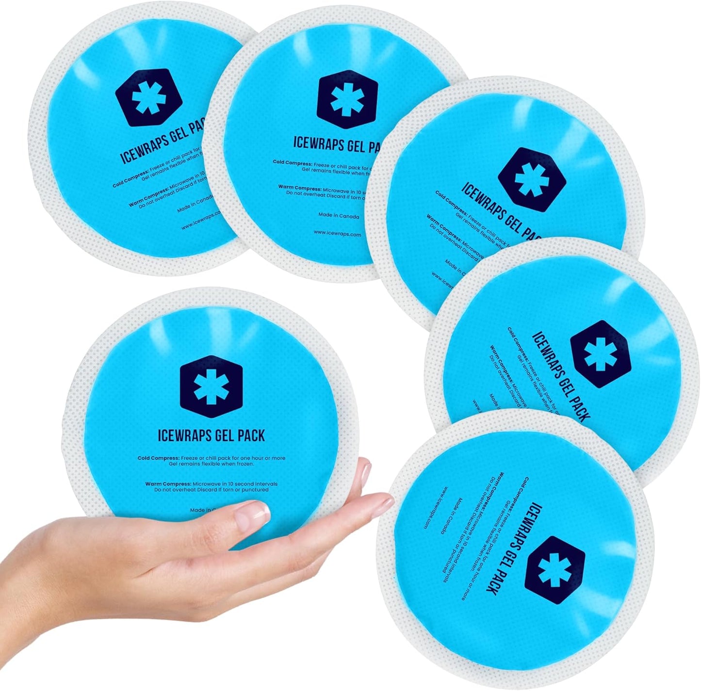 ICEWRAPS Round Ice Packs for Injuries Reusable, Hot and Cold Gel Ice Packs for Injuries, Hot and Warm Compress Soft & Flexible, Fast Relief & Recovery - Pack of 5 - Blue