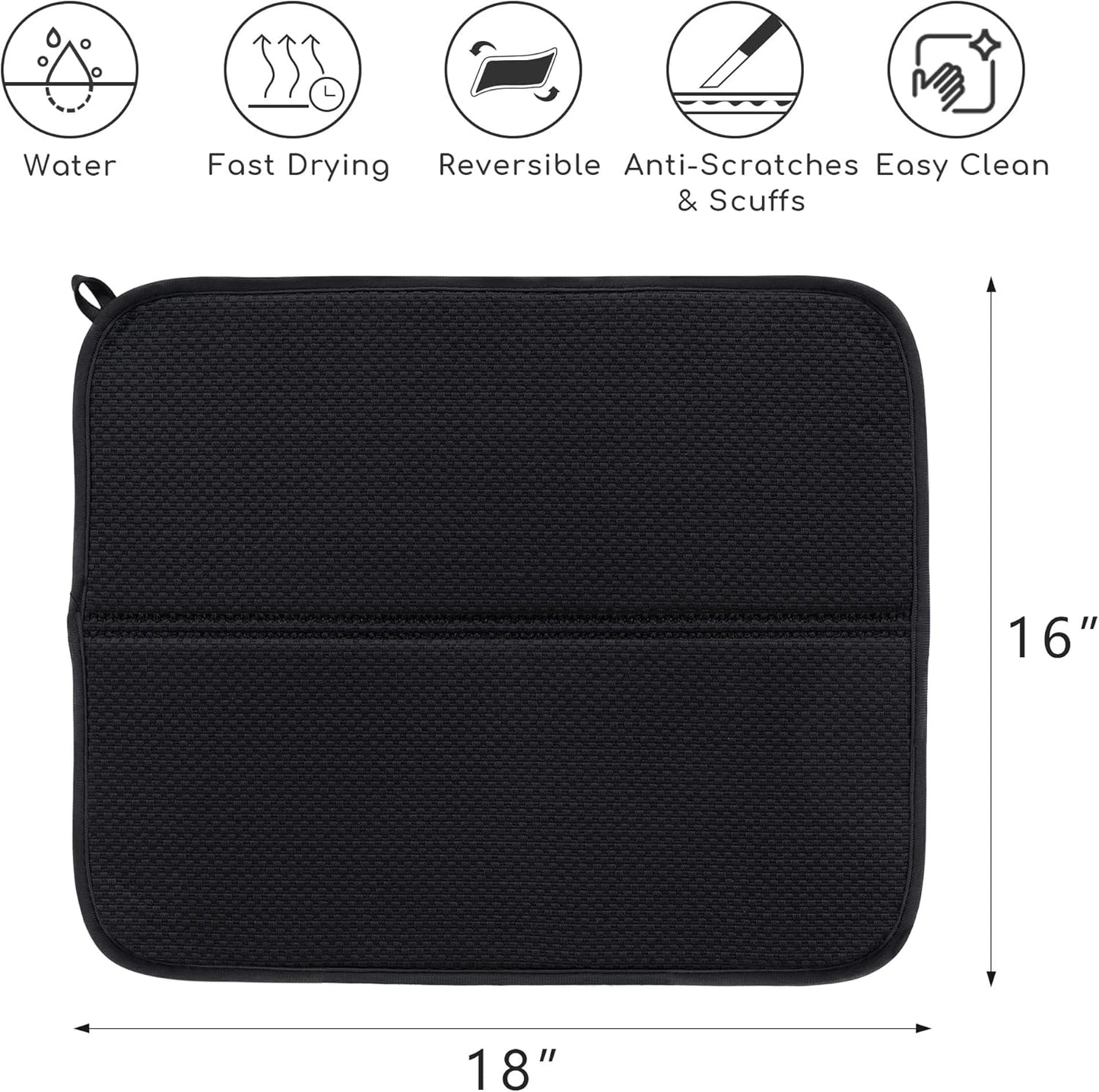 2 Pack Dish Drying Mat, Microfiber Dish Drainer Mat 16x18 inch Large Size Dish Drying Pad, Ultra Absorbent Dish Drying Mats for Kitchen Counter, Coffee, Rack