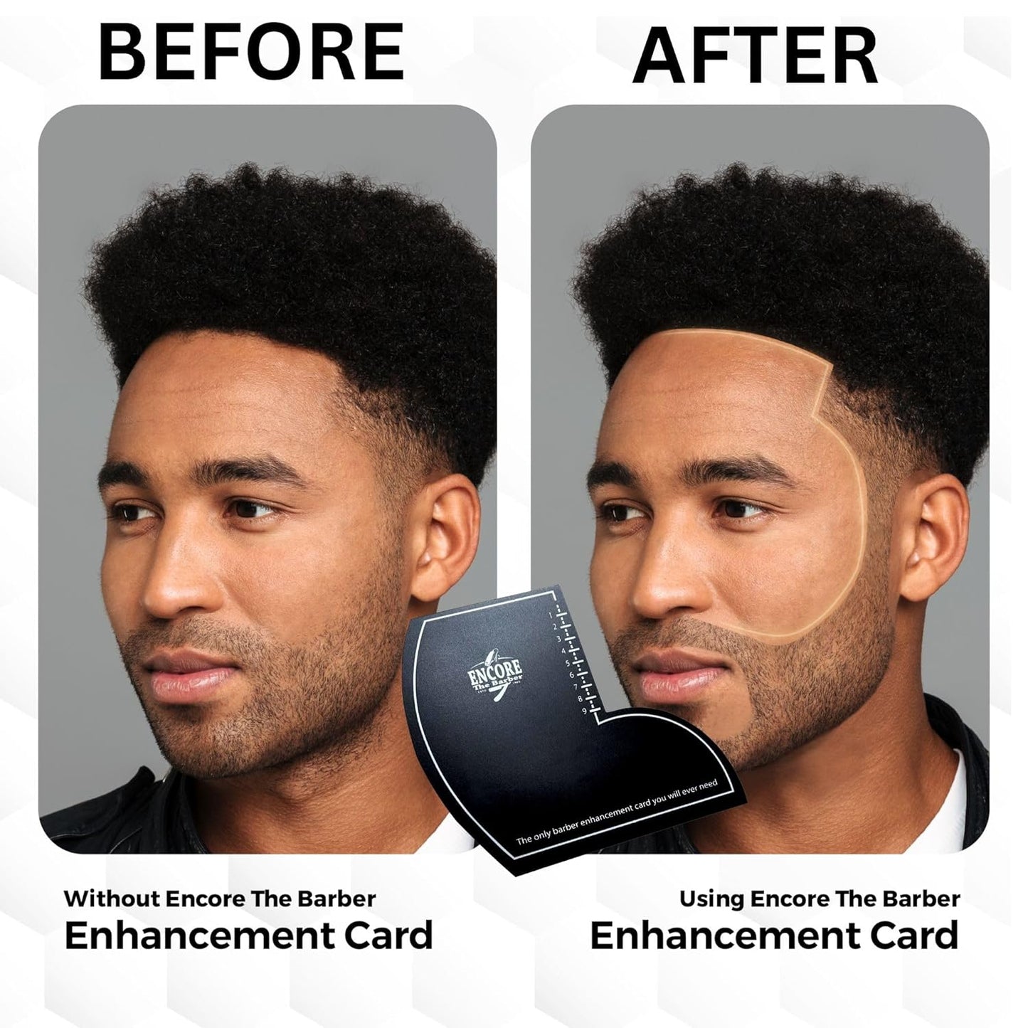 Enhancement Card (Black) | for barbers | crispy lines | hairline repair | Beard lineup | Outline shapeup tool | Design ruler | fiber application guide | waterproof