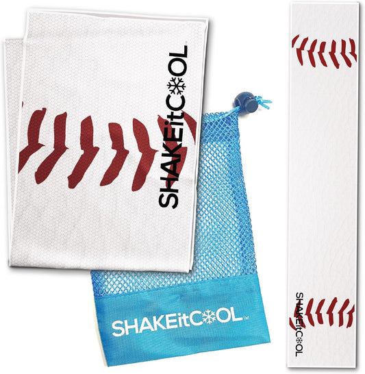 SHAKEitCOOL Original Cooling Towel – Be Cool in Style - Heat Relief, Soft, Lightweight, Sun Protection, Easy Clean - Perfect for Biking, Running, Yoga, Gym, Gardening - Baseball