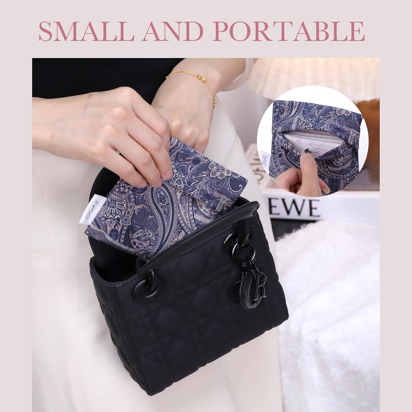 DGAZ Sanitary Napkin Storage Bag, Period Bag for Teen Aged Girls, Portable Period Bag for Panty Liners/Menstrual Cup/Small Tampons，Mini Makeup Bag for Purse(Blue Paisley)