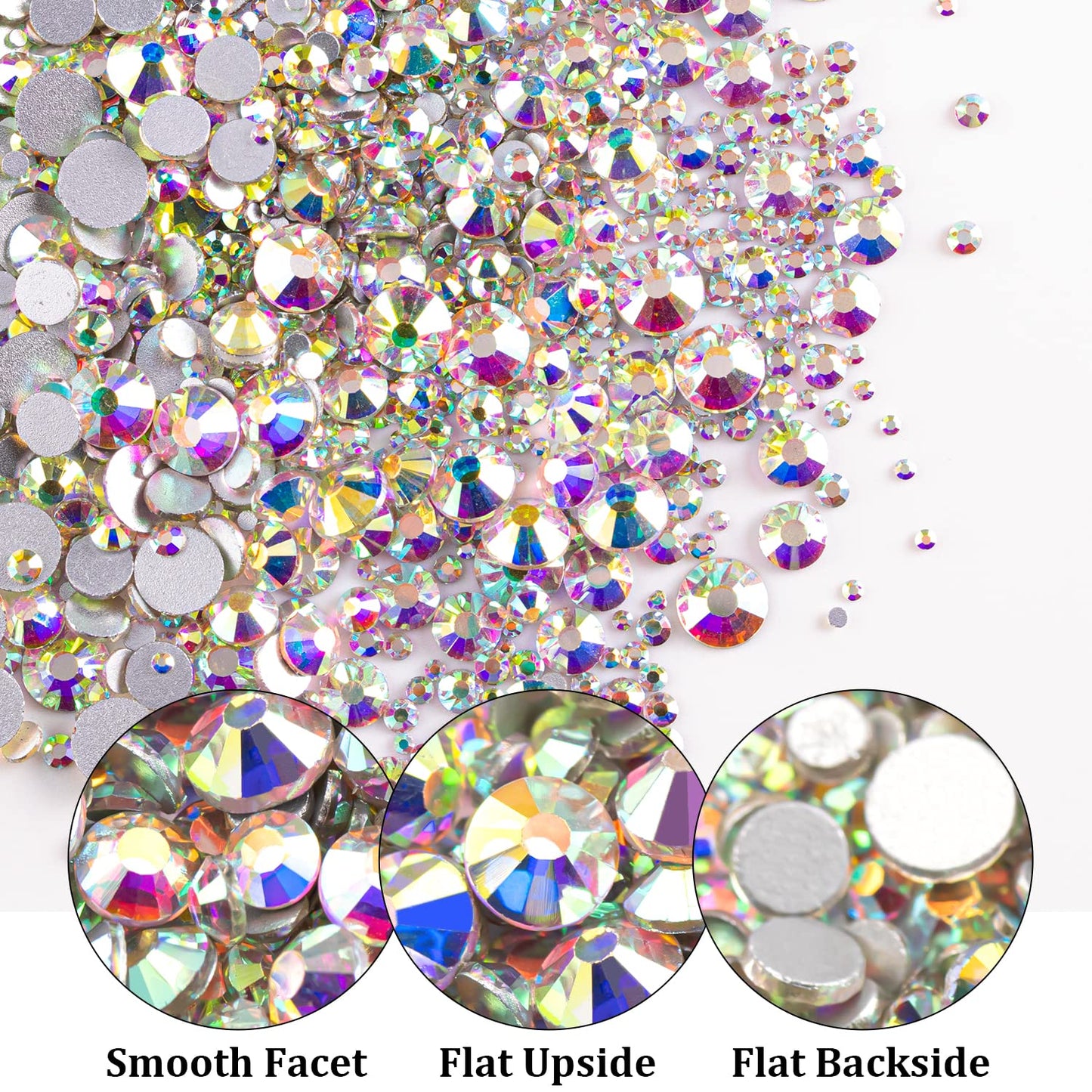 One Pack 2000 Pcs of Flatback Round AB Crystal Rhinestones 6 Sizes (1.5-6 mm) with Nail Art Rhinestone Picker Pencil and Tweezer for DIY and Salon Use