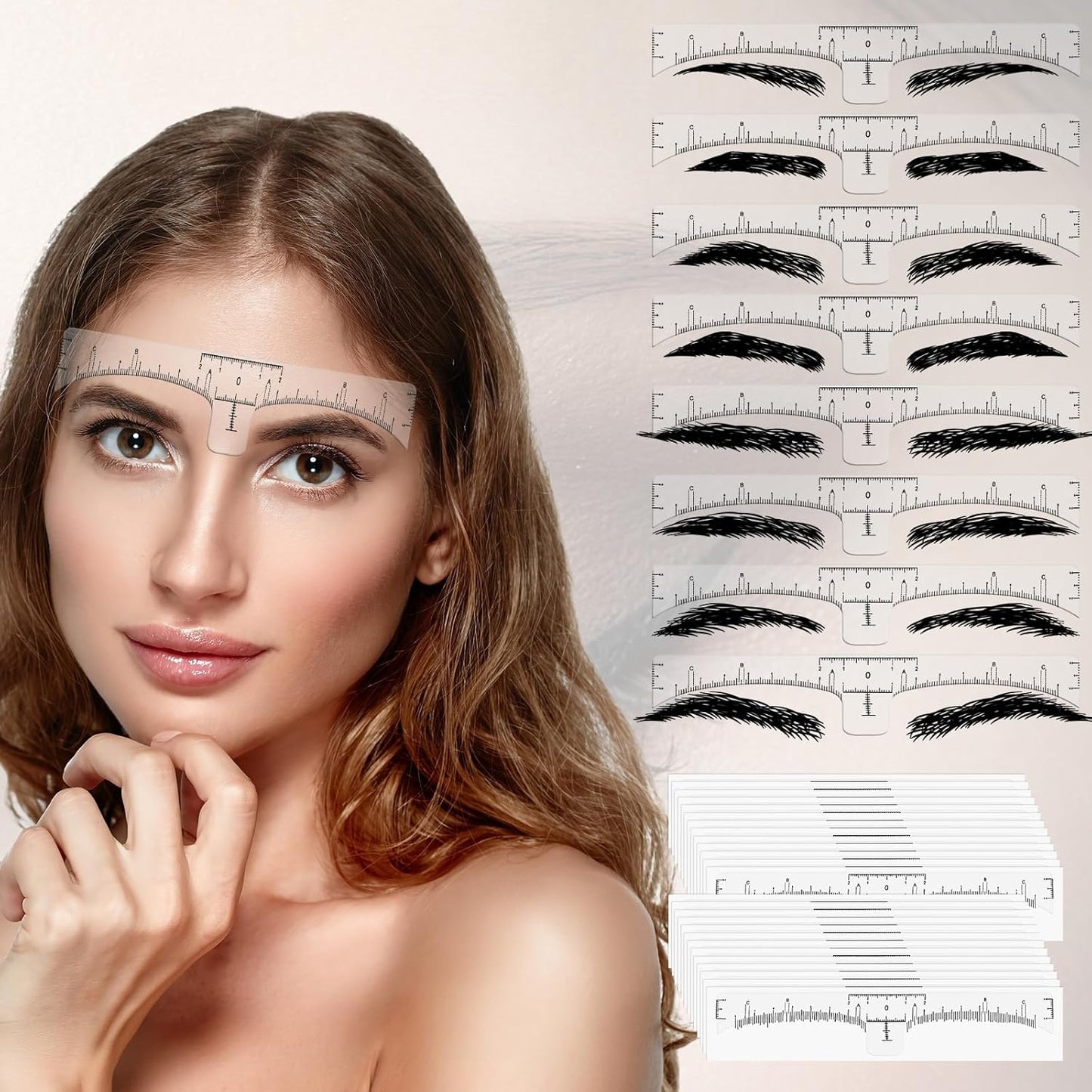56 PCS Eyebrow Microblading Marker Pen & Disposable Brow Ruler - 2 Pcs Brow Mapping Pens with 4 Refills + 50 Pcs Eyebrow Stencil Guide Stickers - for Eyebrow Lamination, Lip & Skin Tattoo Makeup