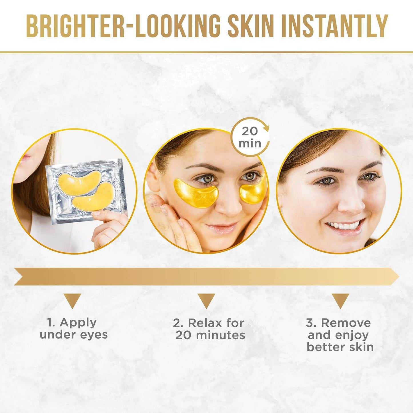 DERMORA Golden Glow Under Eye Patches (50 Pairs Eye Gels) - Rejuvenating Treatment for Dark Circles, Puffy Eyes, Refreshing, Revitalizing, Travel, Wrinkles