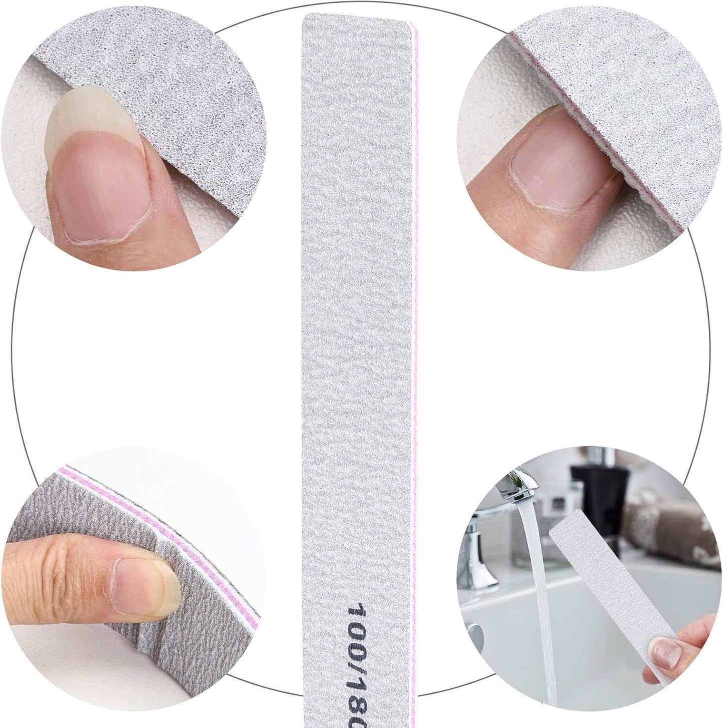 100 Pack Nail Files for Acrylic Nails 100/180 Grit Double Sides Emery Boards Professional Nail Buffering Files