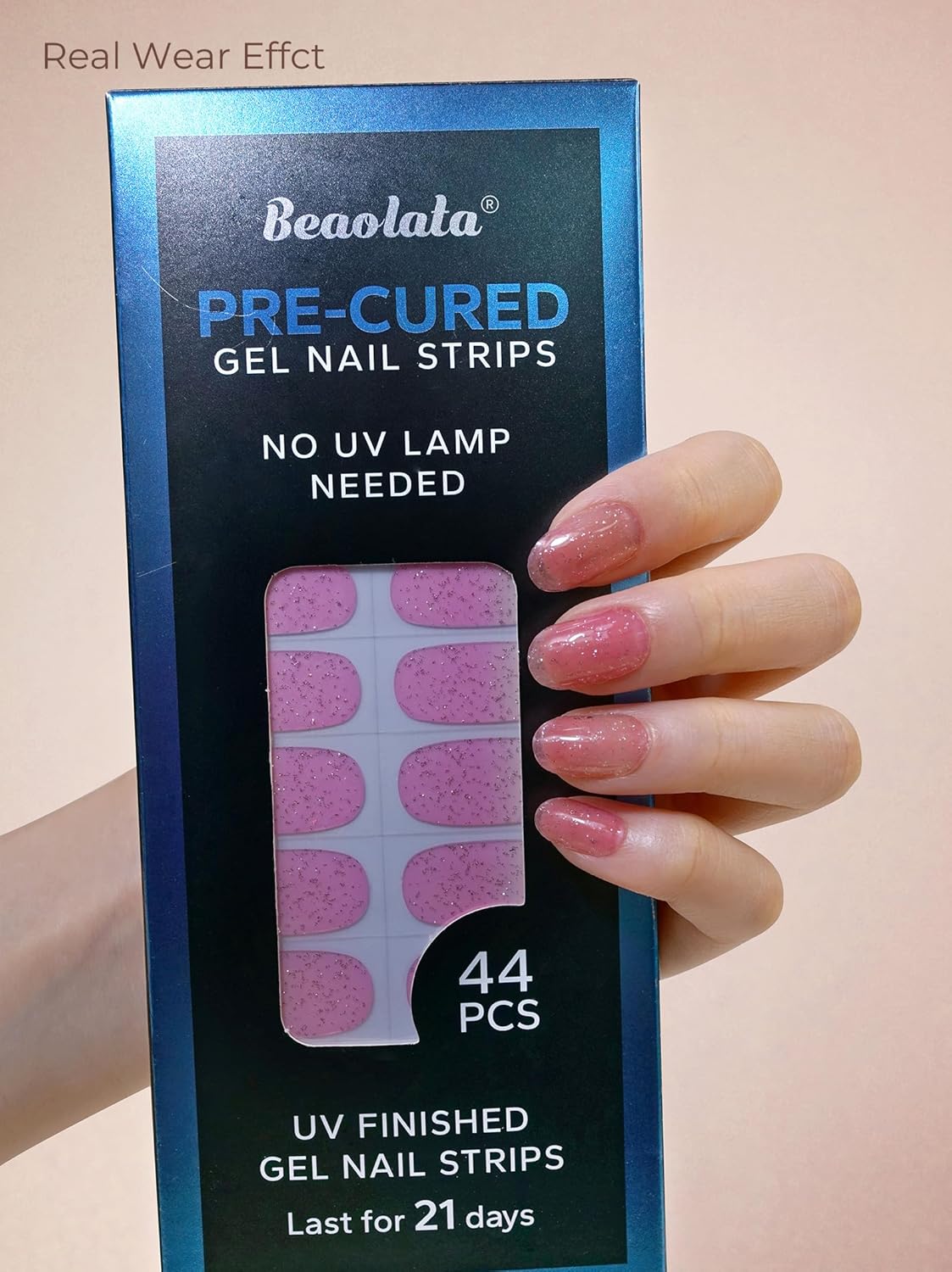 Pre Cured Gel Nail Strips - 44PCS Salon Quality Gel Nail Stickers - Long Lasting Polish Wraps for Women no UV Light Needed Easy Apply& Remove (PinkMuse)