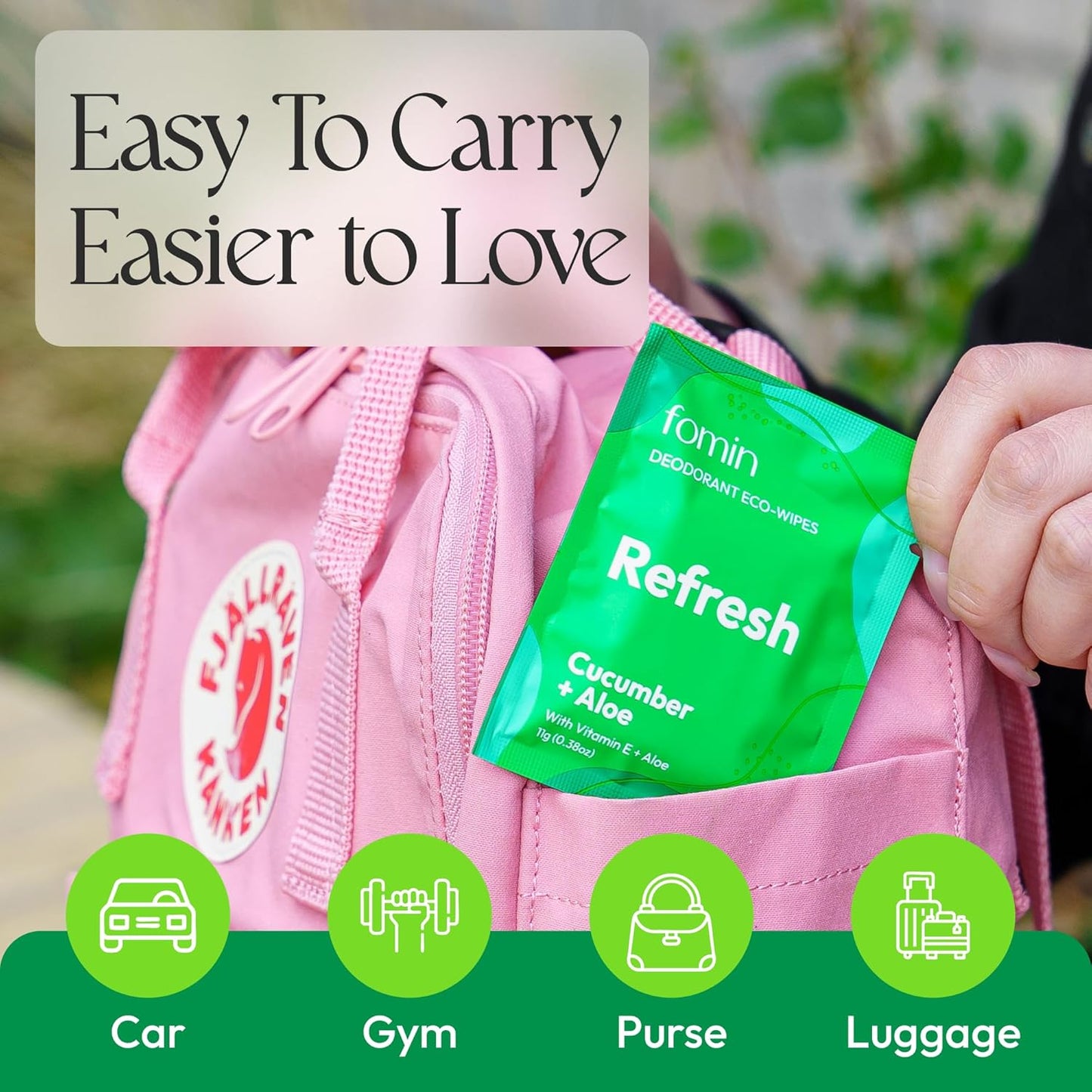 FOMIN Travel Deodorant Wipes - 50 Count - Refreshing Cucumber and Aloe - pH Balanced, Hypoallergenic Mini Deodorant Wipes For Women and Men - Plastic-Free, Individually Wrapped Underarm & Body Wipes