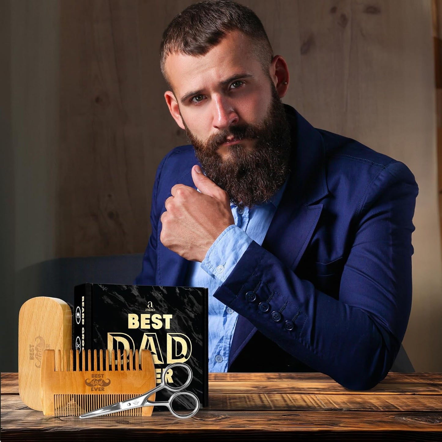 Gifts for Dad from Daughter Son - Best Dad Ever Beard Kit for Men Grooming and Care with Brush, Comb, Scissors & Storage Bag - Best Dad Ever Gifts on Fathers Day, Beard Growth Kit for Men
