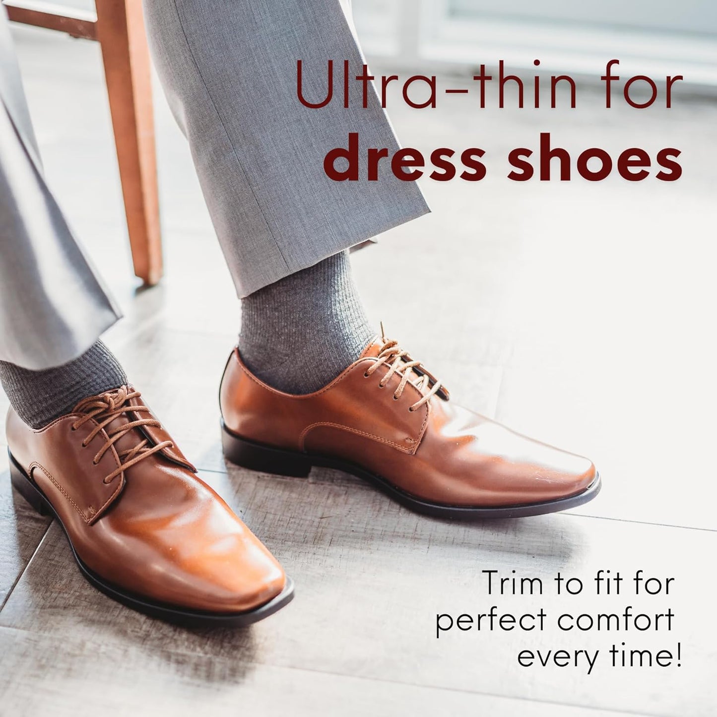 HANDARTE Leather Sockless Shoe Insoles | Thin Dress Shoe Inserts for Men | 100% Natural Goatskin - ChromeFree, Anti Sweat & Anti-Odor (US W10/M8.5 | EU42)