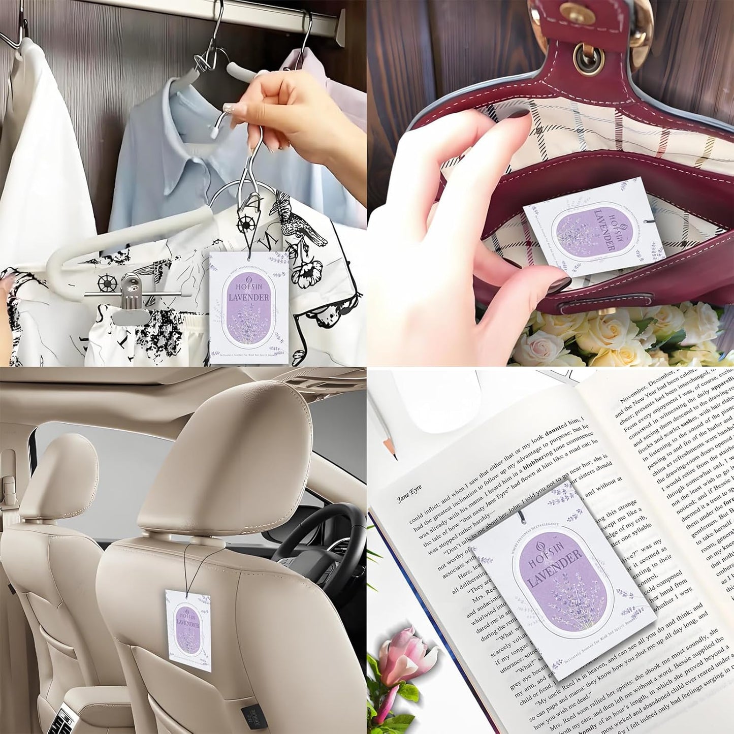 HOFSIN 12Pack Lavender Sachets with Hanging Strings,Long Lasting,Scented Paper Bags,Air Freshener Deodorizer for Closet and Drawer,Home Fragrance for Wardrobe,Car(Lavender)