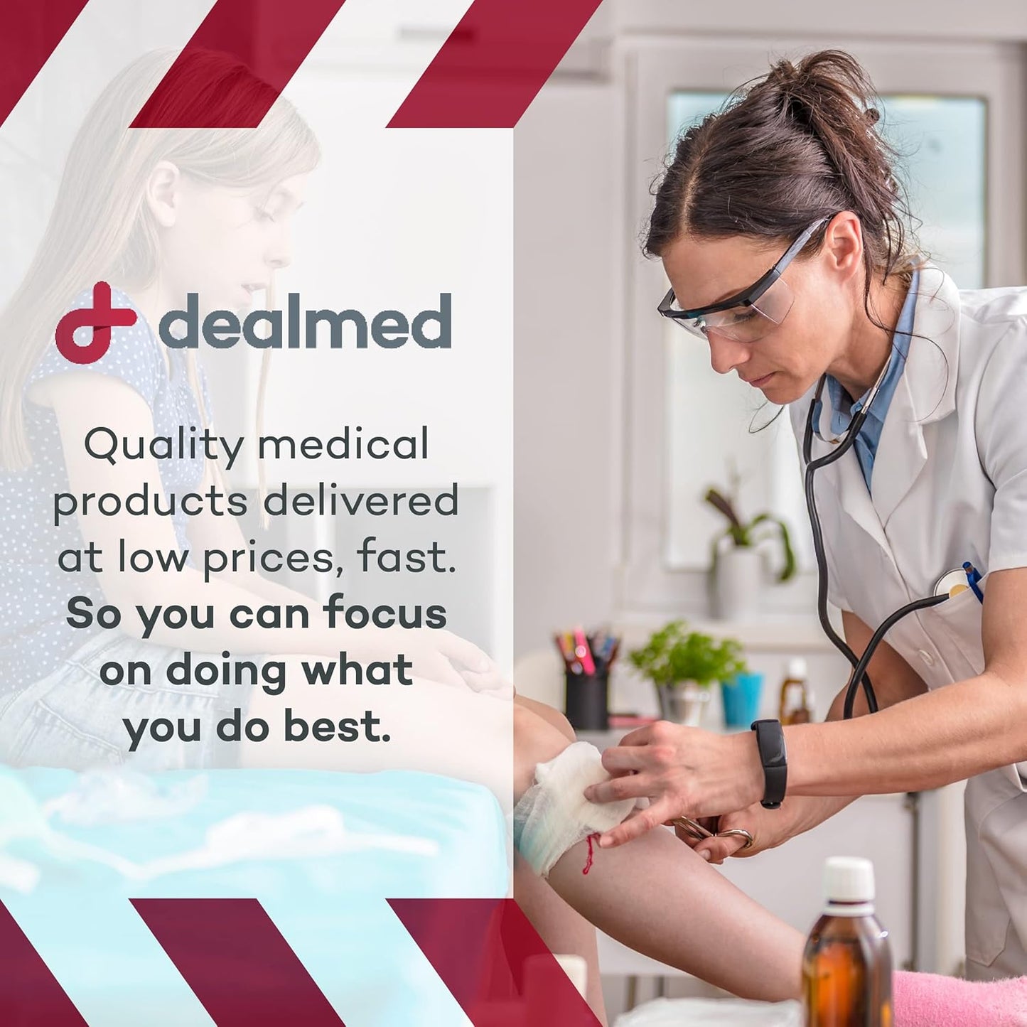 Dealmed Premium Non-Woven Sponges – 2" x 2" 4-Ply Non-Woven Gauze Pads, 25 Pouches, 2 Per Pouch, Absorbent Gauze Sponges, Wound Care Product for First Aid Kits and Medical Facilities