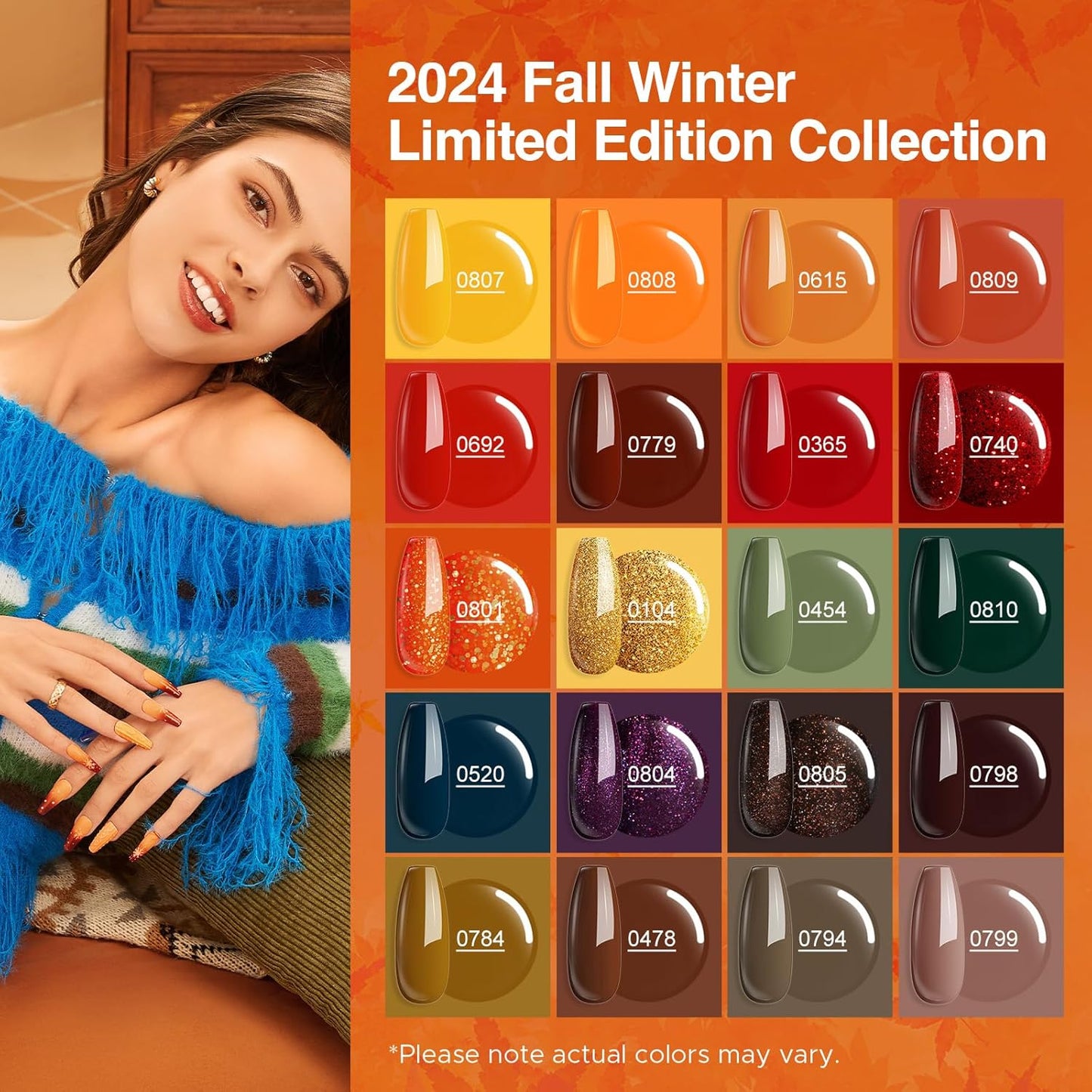 MEFA Fall Gel Nail Polish Set, 23 Colors Brown Orange Nail Polish Set Gold Glitter Yellow Nail Polish Soak Off Red Shimmer Gel Nail Gifts for Women Girl DIY Salon Home Manicure