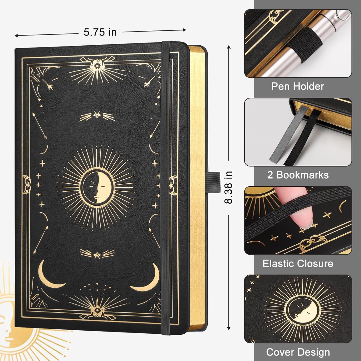 Lined Journal for Women Men, 192 Pages A5 Notebook Journal, Hardcover Notebook with 100Gsm Thick Pages, Leather Note Book for Writing, Travel, Business, Office, Prayer 5.7 x 8.3,Black