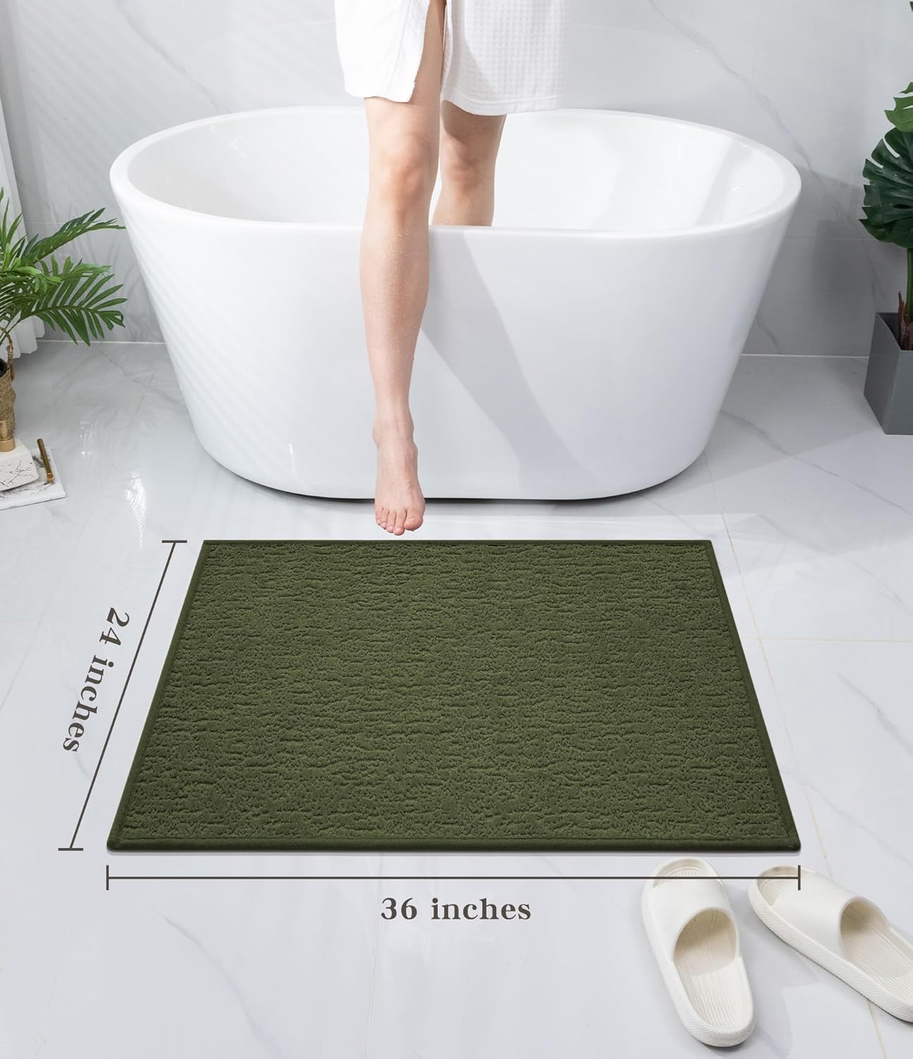 chakme Bathroom Rugs Mat 36x24, Ultra Thin Non Slip Bath Mat Quick Dry Absorbent Bath Mat for Bathroom Floor, (Dark Green, 36"x24")