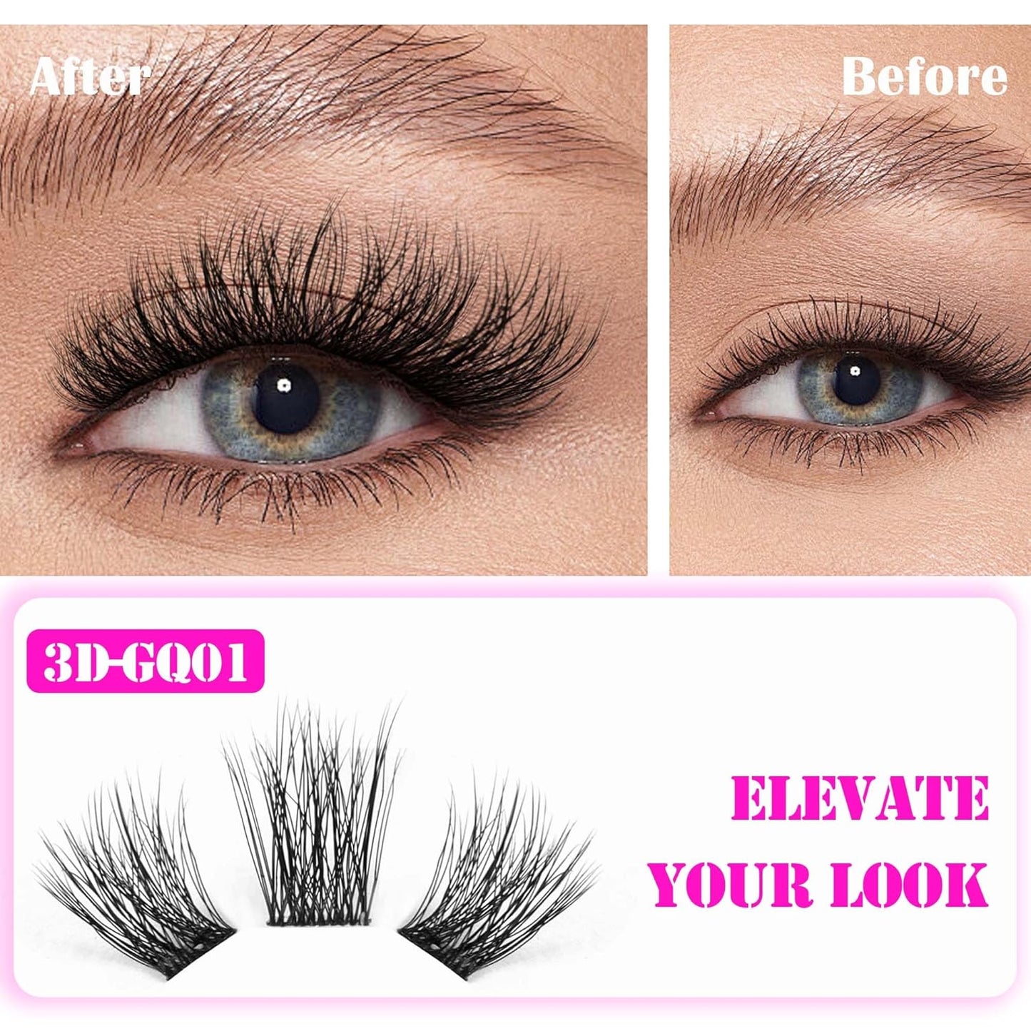 GAQQI Lash Clusters, Cluster Eyelash Extensions 120 Cluster Lashes, Volume Eyelash Clusters 10-14mm, Multilayered 3D Individual Lashes, Soft and Thin Band (3D-GQ01)