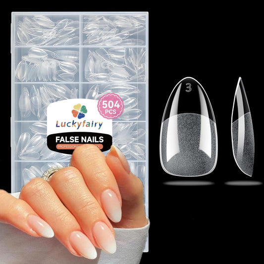 Short Almond Nail Tips: 504pcs Soft Gel Nail Tips Pre Etched Short Fake Nails, Half Matte Full Cover Clear Press on Nails for Nail Extension DIY Home, 12 Sizes Acrylic Gelly Tips