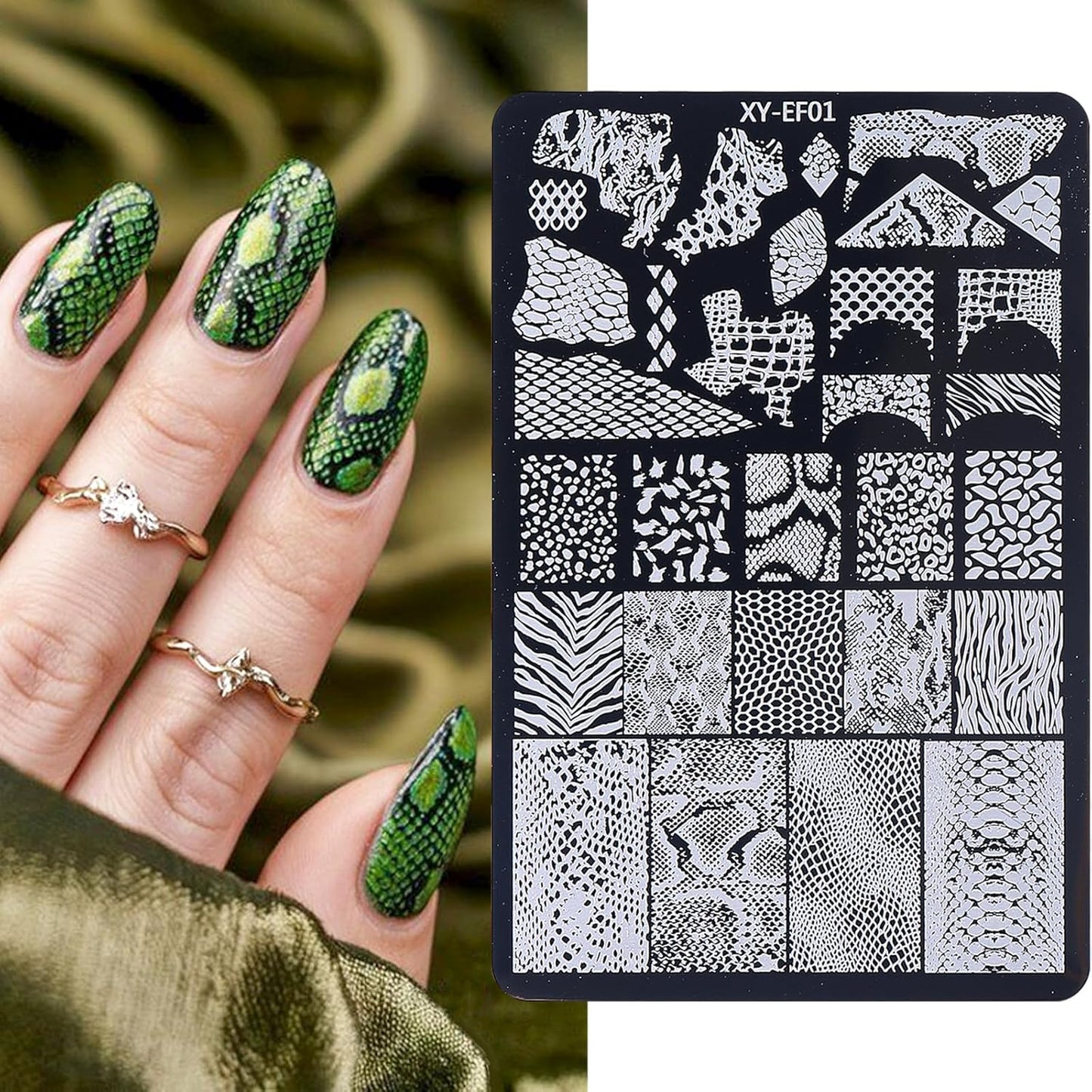 4pcs Snake Leopard Print Nail Stamping Plate Stencil with French Tip Nail Stamper Kit Reusable Salon Nail Set DIY Manicure Supplies Nail Art Tools