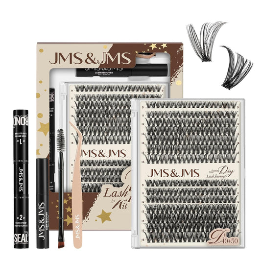 DIY Lash Extension Kit Lash Clusters Kit 40D+50D D Curl Individual Lashes Eyelash Extension Kit 280 pcs Thin Band Cluster Lashes Lash Bond and Seal Tweezers Easy to apply