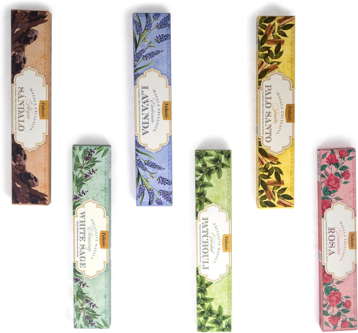 Tulasi Herbal Masala - Gift Pack of 6 x 15Gm, Hand Rolled Fragrance Incense Sticks for Aromatherapy, Relaxing, Yoga, Meditation, Prayer, 120 Herbal Incense Sticks with Natural Oils