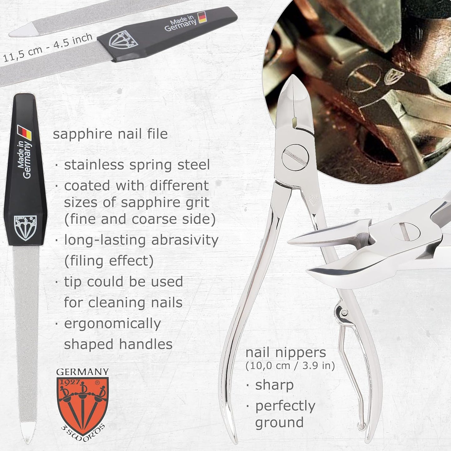 3 Swords Germany - brand quality 7 piece manicure pedicure grooming kit set for professional finger & toe nail care scissors clipper fashion leather case in gift box, Made by 3 Swords Germany (6301)